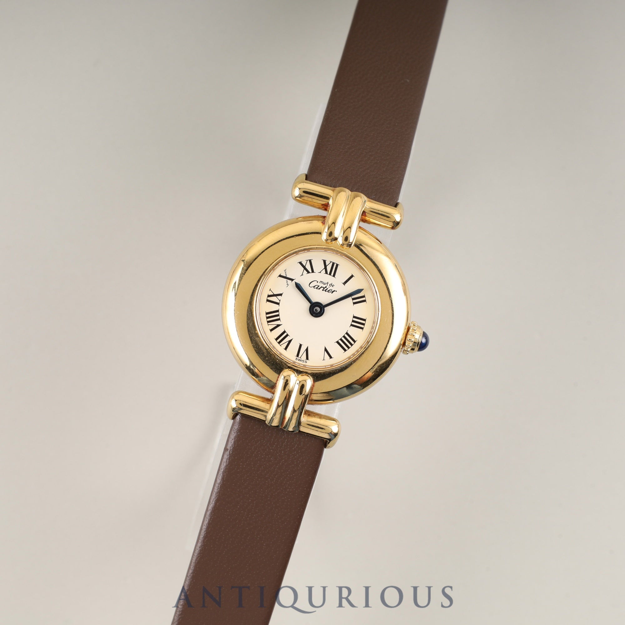 カルティエ マストコリゼ W1000653 / 590002 クォーツ Cal.90 SV925 革 純正尾錠(GP)アイボリーローマン文字盤 箱 冊子 保証書(1993年)オーバーホール済み