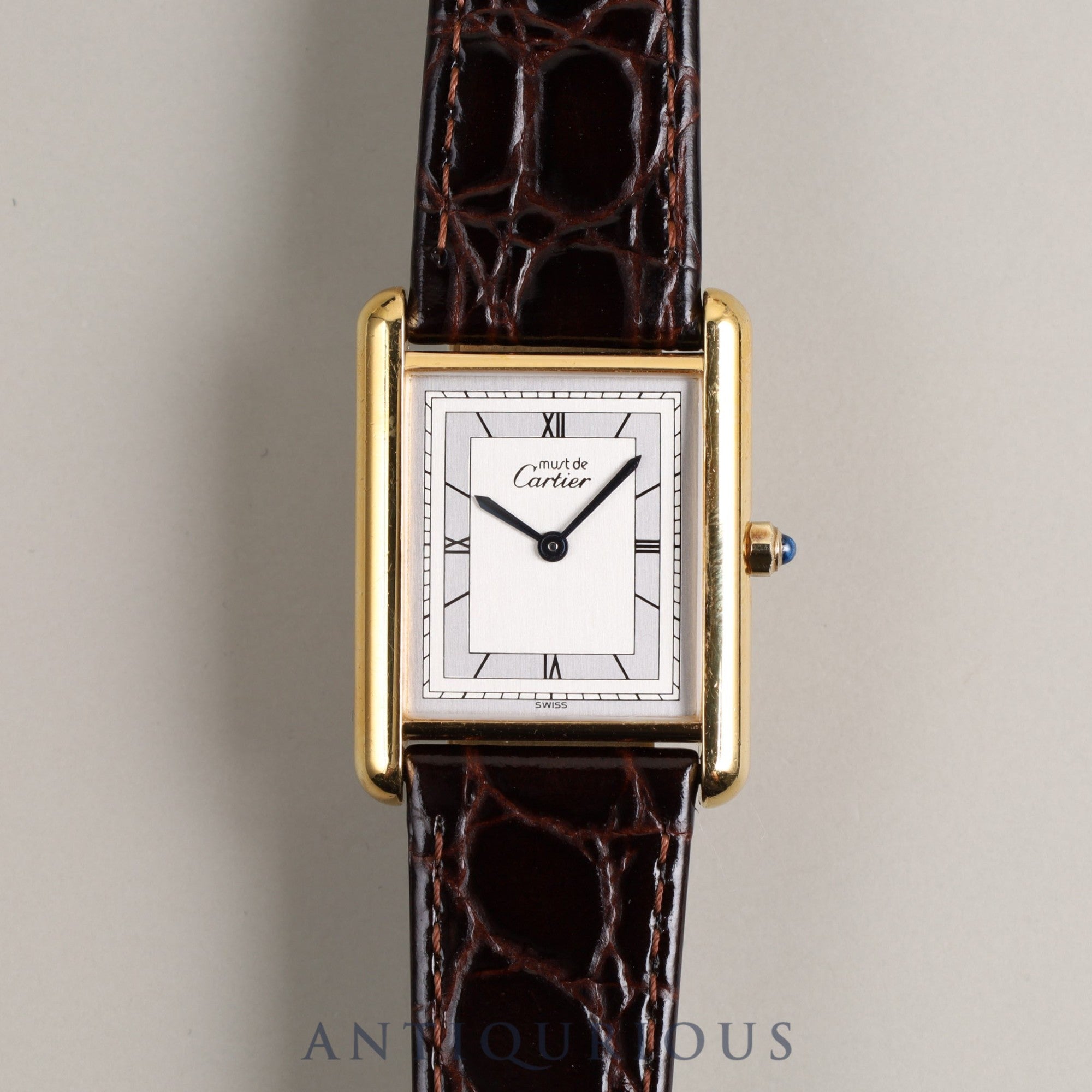 Cartier Must Tank LM QZ 6 81006 Cal.81 SV925 Leather Genuine Buckle (GP) Flying Roman Dial Overhauled