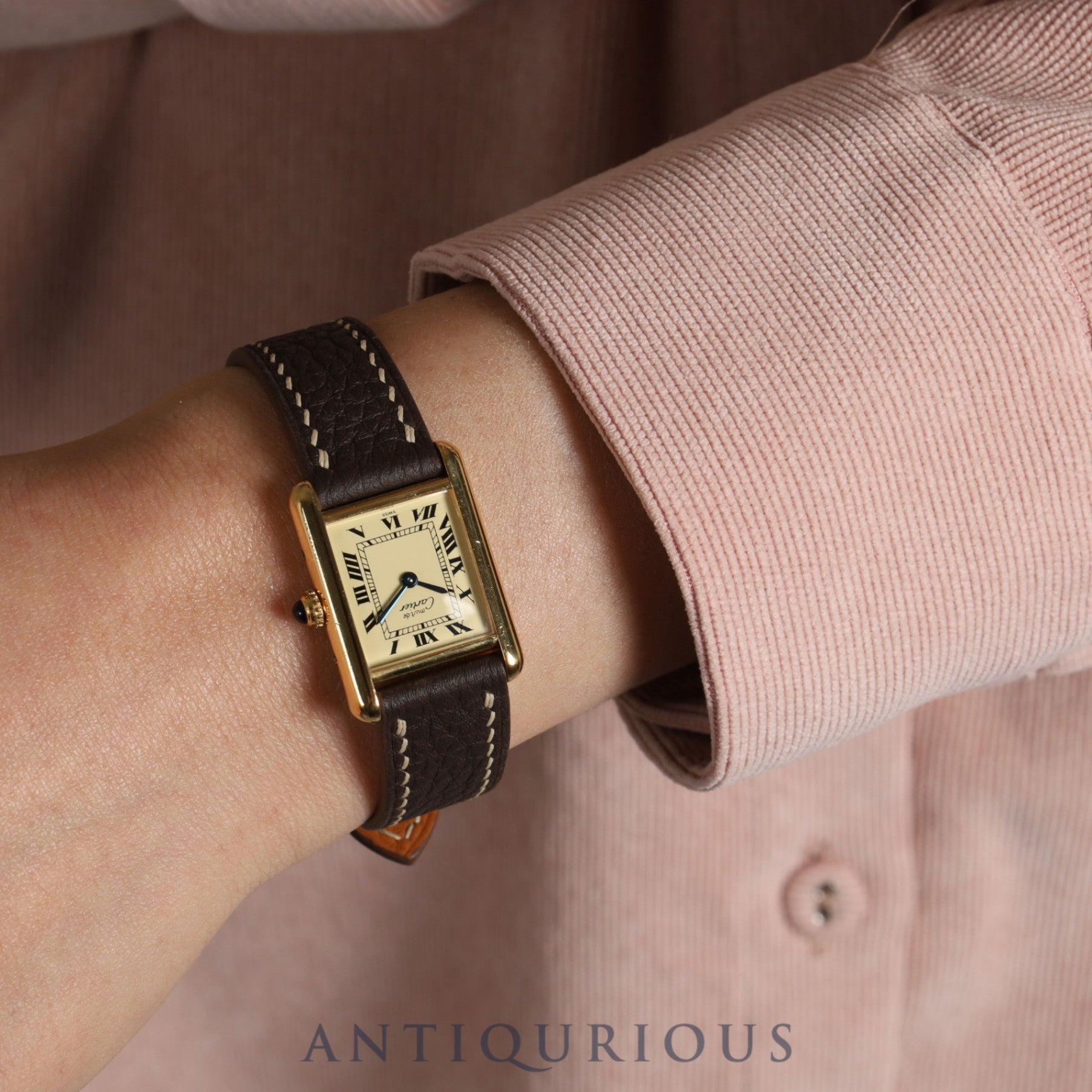 カルティエ マストタンク SM 5057001 クォーツ Cal.057 SV925 革 純正尾錠(GP)アイボリーローマン文字盤オーバーホール済み 新品仕上げ済み