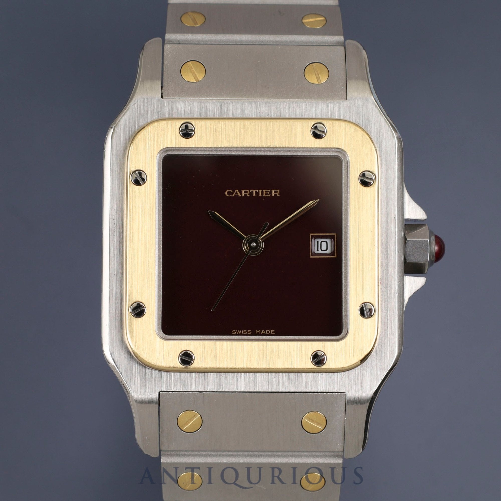 Cartier Santos Galbee LM 2961 Automatic, Stainless Steel/Yellow Gold, Garnet Dial, Bordeaux Dial, Completely Serviced (Full Maintenance) at a Cartier Boutique