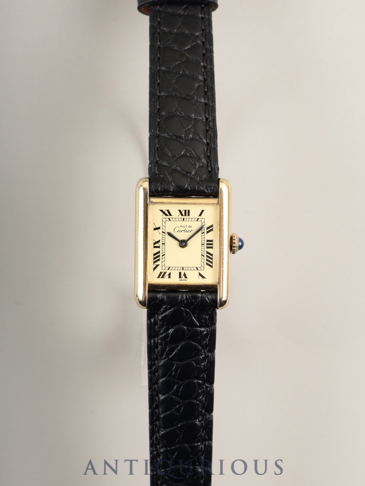Cartier Must Tank SM Manual Winding Caliber 78-1 SV925 Leather Strap with Genuine GP Buckle Ivory Dial (SWISS Marking) Circa 1976-1981 Overhauled