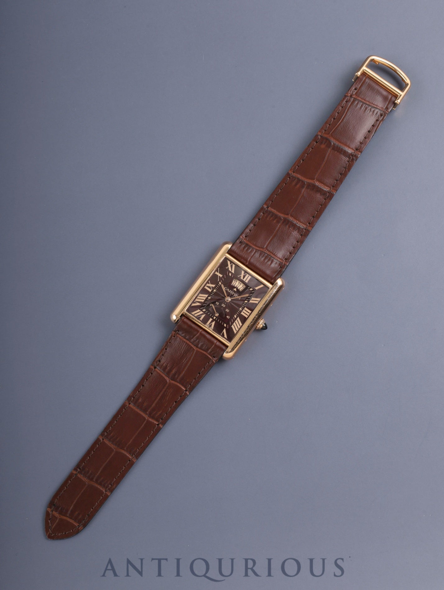 カルティエ タンクルイカルティエ XL マニュアルデイト W1560002/ 3185 手巻き Cal.9753MC 750PG 純正Dバックル(750PG) ギョーシェブラウンローマン文字盤 純正レザーベルト オーバーホール済み