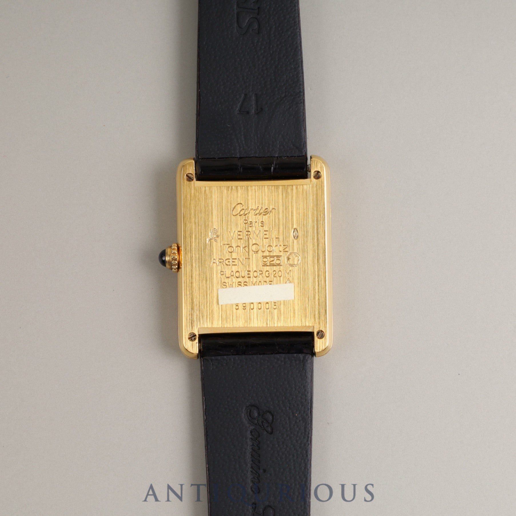 Cartier Must Tank LM QZ 590005 925 Leather Genuine Buckle (GP) Black Roman Dial Box Warranty (1991) Overalled