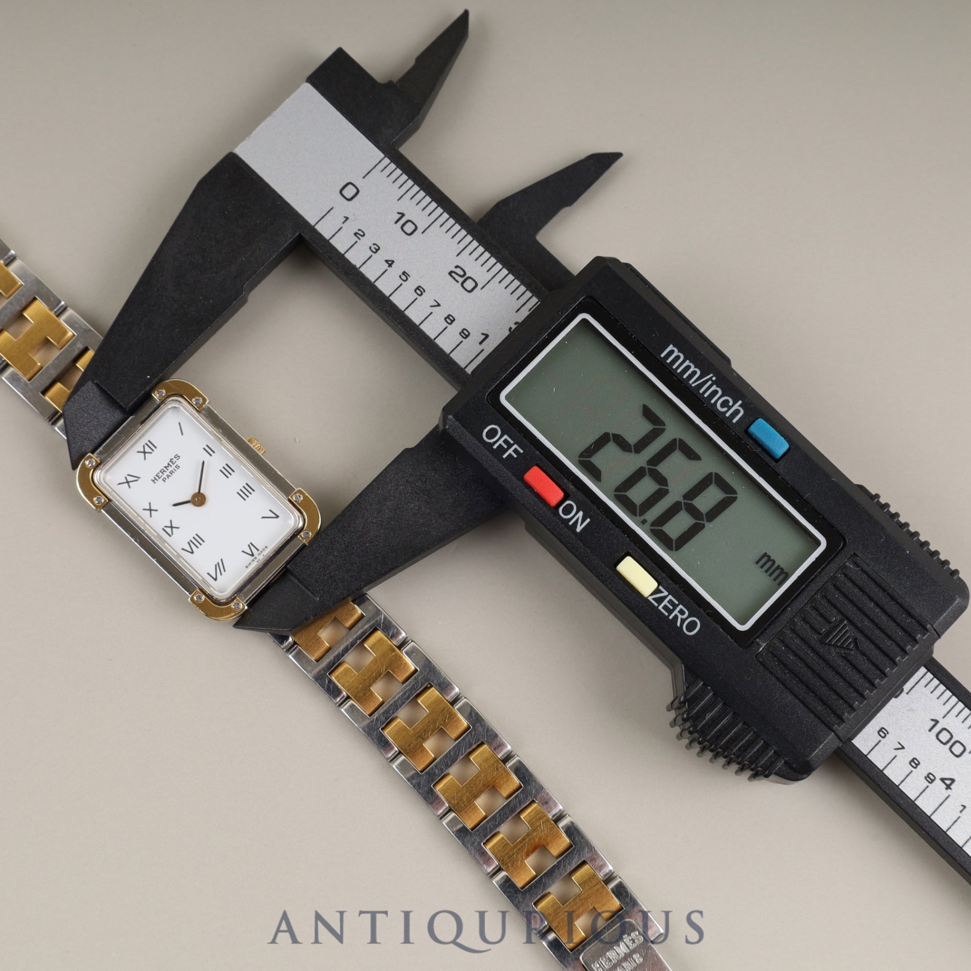Hermes Cloajour 75.03 Quartz Cal.976.001 SS/GP SS/GP White Dial Warranty (1994) Box Booklet Overhauled