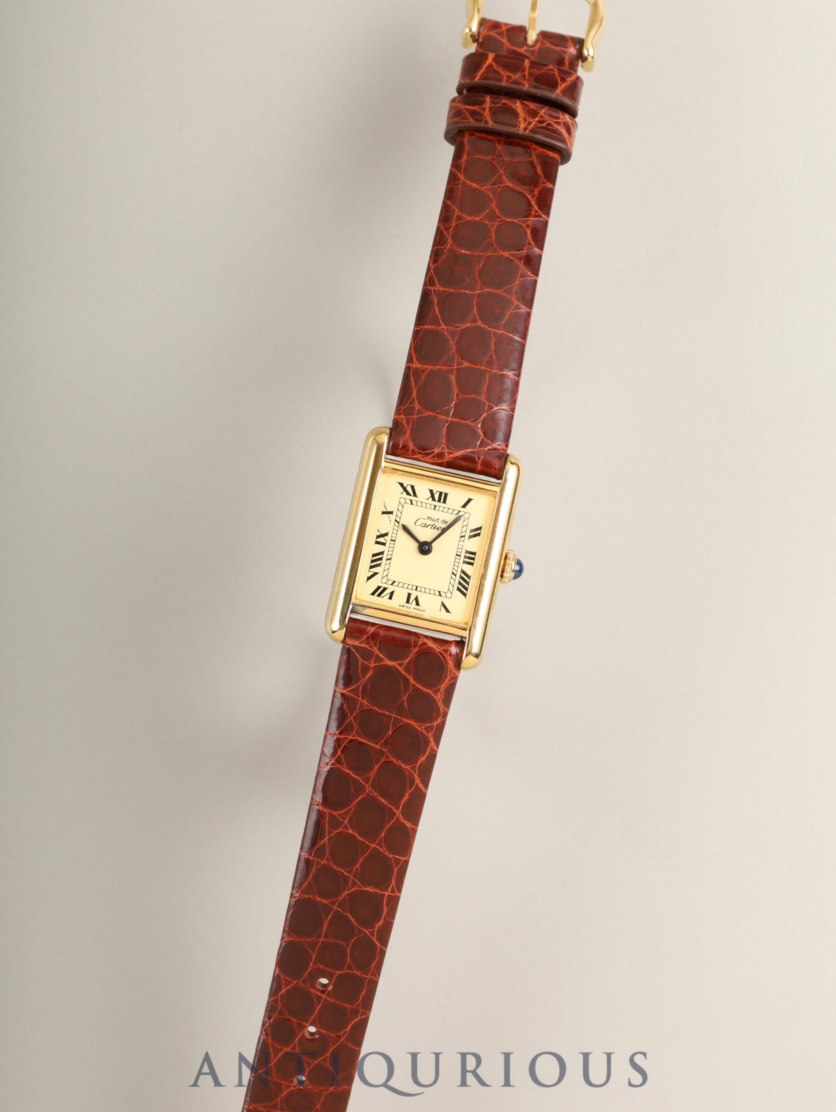 Cartier Must Tank SM Manual Winding Caliber 78-1 SV925 Leather Strap with Genuine GP Buckle, Ivory Roman Dial (SWISS MADE Marking), Overhauled