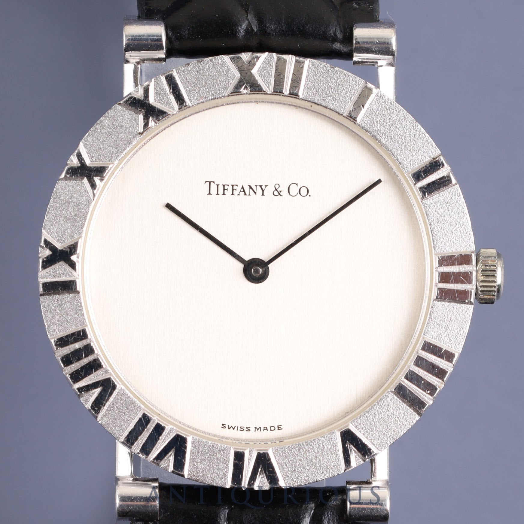 ティファニー アトラス SV CASE W152S クォーツ SV925 革 純正尾錠(SS) シルバー文字盤 オーバーホール済み