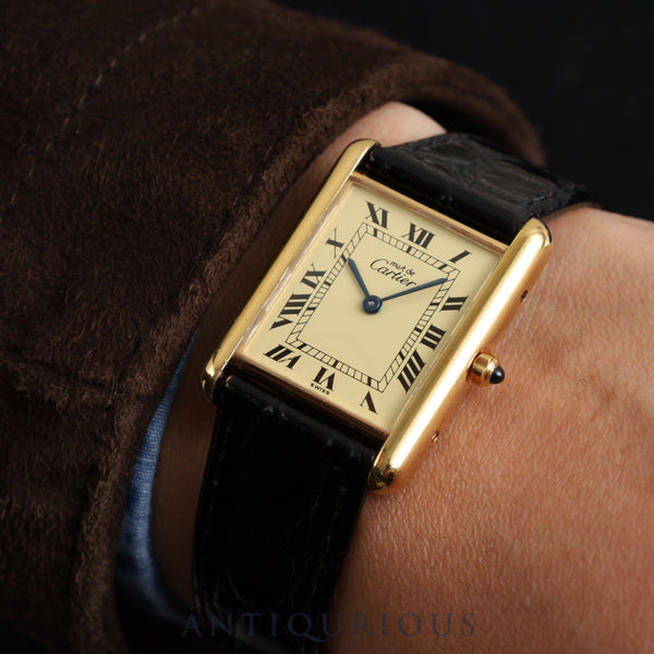 Cartier Must Tank LM 6 81006 Quartz Cal.81 SV925 Leather Genuine Buckle (GP) Ivory Roman Dial Overhauled and Finished to Like New