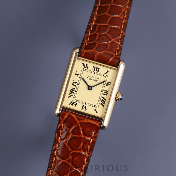 Cartier Must Tank LM 590005 Quartz Cal.90 SV925 Leather Genuine Buckle (GP) Ivory Roman Dial Overhauled
