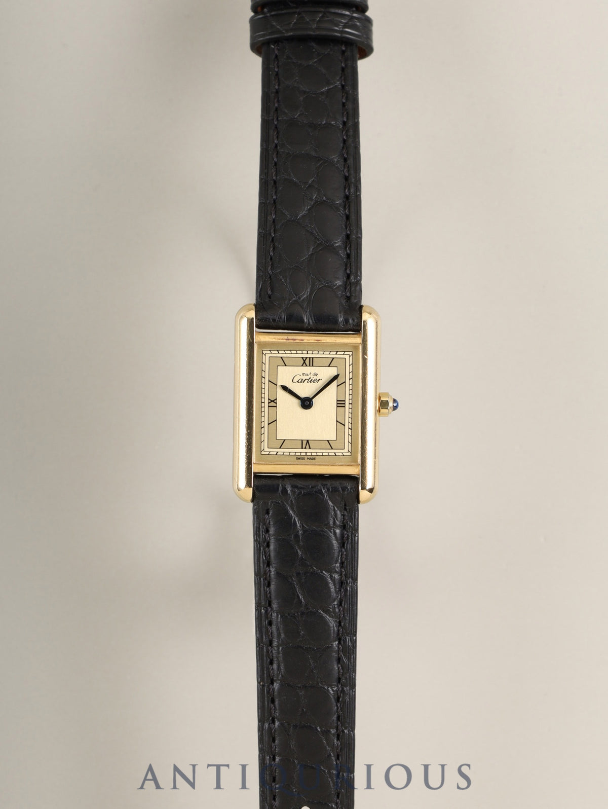 Cartier Must Tank SM 3 66001 Quartz SV925 Leather Genuine Pin Buckle (GP) Champagne Roman Dial (SWISS MADE marking) Complete service done at Cartier boutique