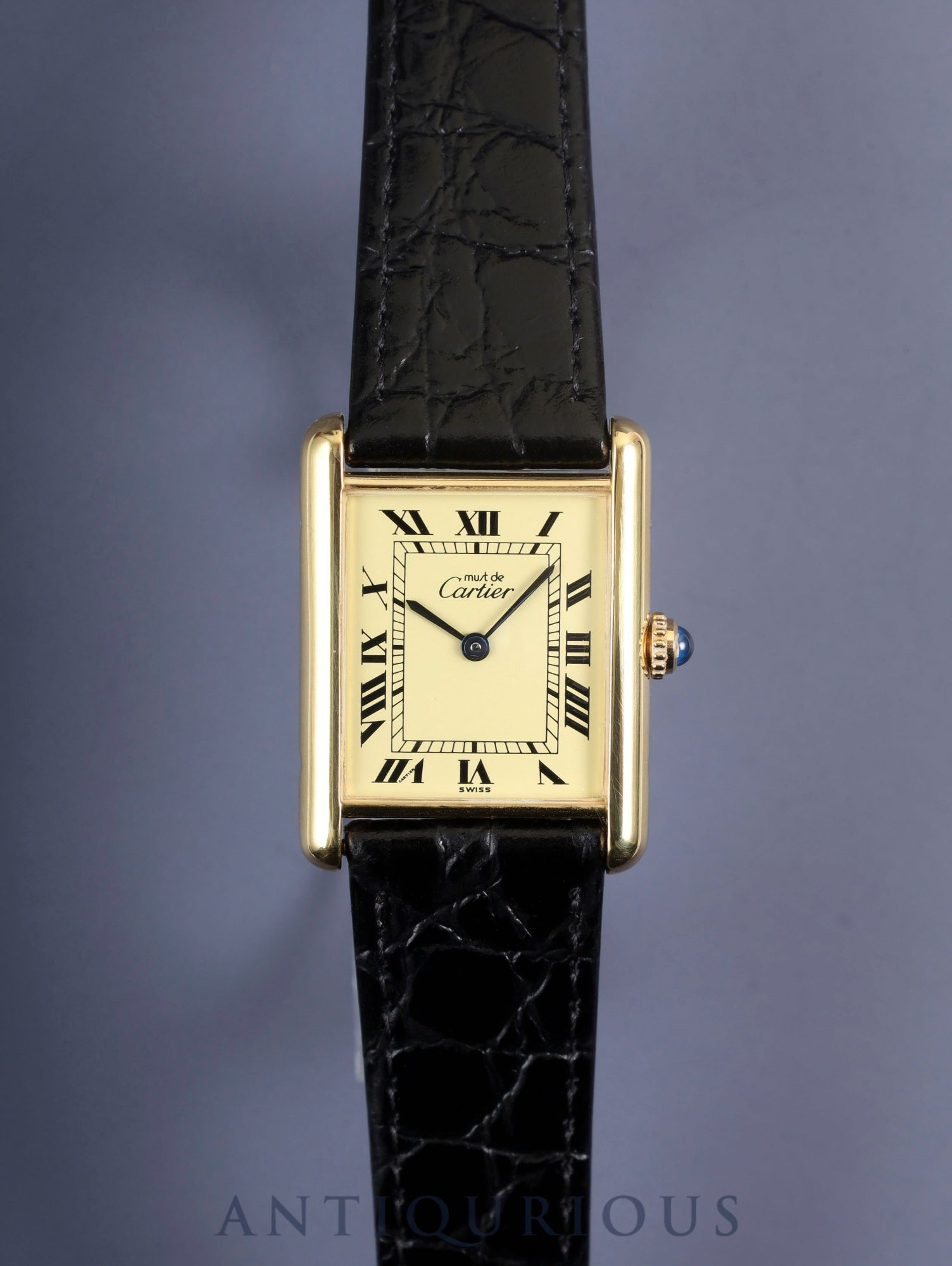 Cartier Must Tank LM 590005 Quartz Cal.90 SV925 Leather Genuine Buckle (GP) Ivory Roman Dial Overhauled and Finished to Like New