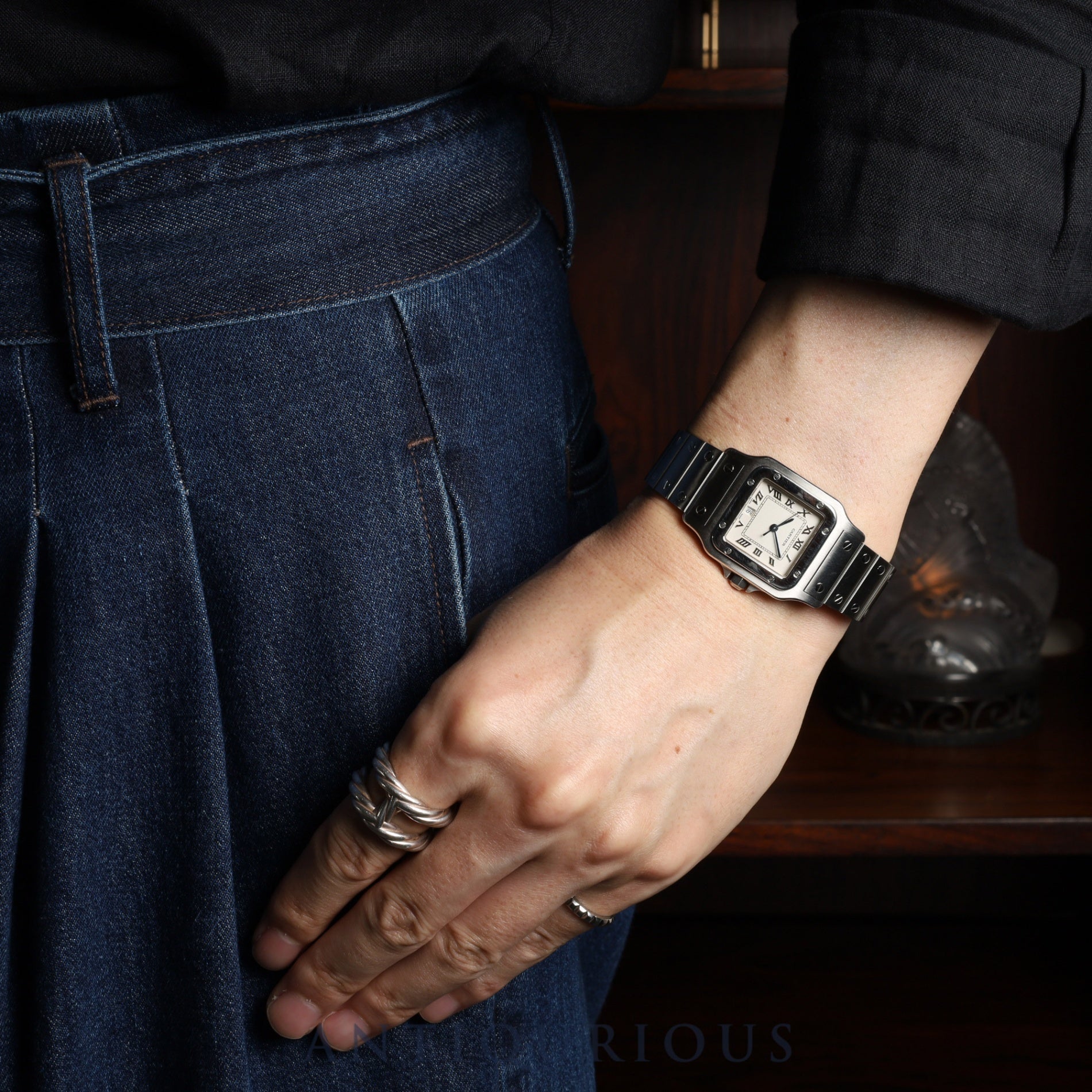 Cartier Santos Galbee LM W20025D6 / 1564 Quartz Cal.87 Stainless Steel Ivory with Silver Roman Dial Overhauled