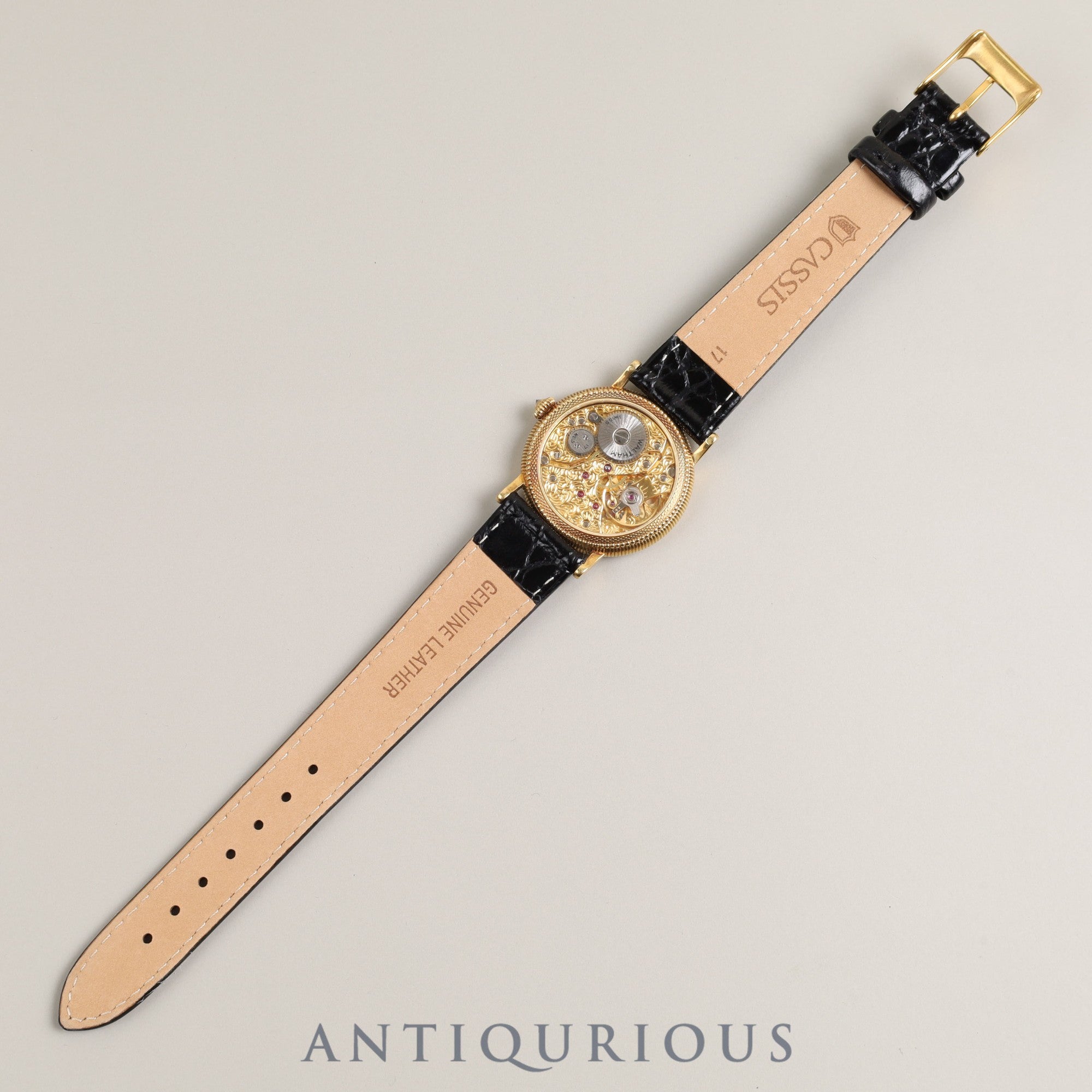 ウォルサム ラウンド 手巻き 750 革 社外尾錠(GP)シルバー文字盤 オーバーホール済み