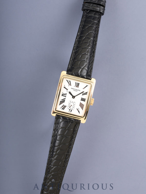 パテック・フィリップ ゴンドーロ 5010 手巻き Cal.215 750YG 革 純正尾錠(750YG)ホワイトローマン文字盤 箱 登録保証書 オーバーホール済み