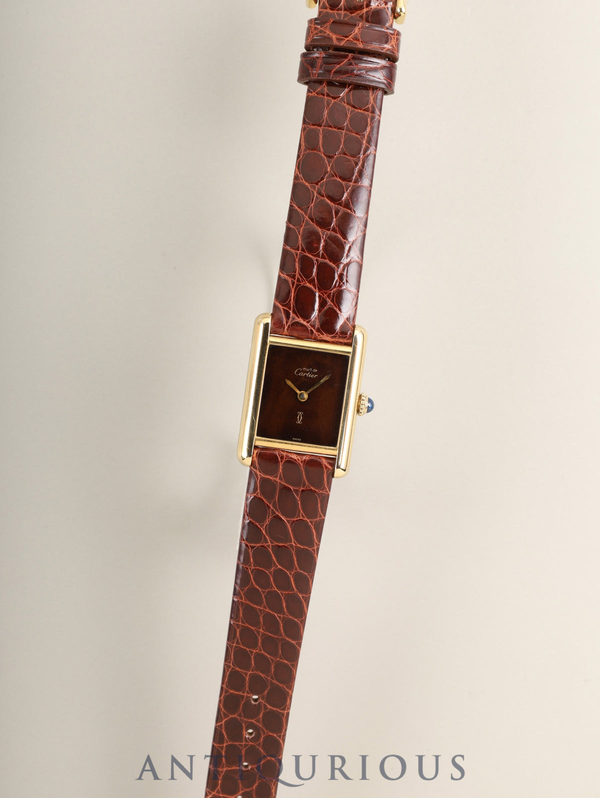 Cartier Must Tank SM 3 Hand-wound Cal.78-1 SV925 Leather Genuine Pin Buckle (GP) Mahogany Dial (SWISS marking) Box Manual Warranty (1981 / with personal name) Overhauled