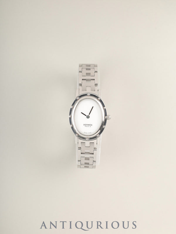 Hermes Clipper Oval CO1.210 Quartz Cal.976.001 SS SS White Guilloche Dial Overhauled