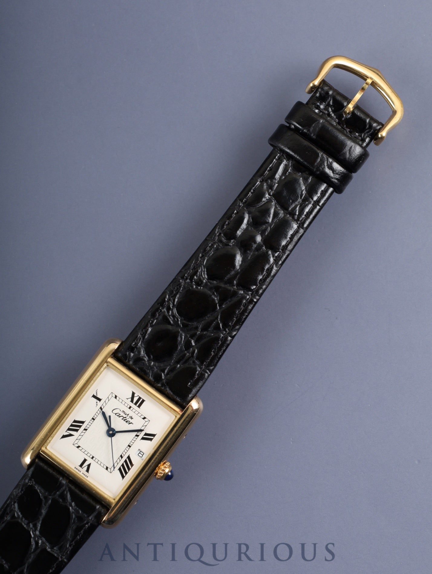 Cartier Must Tank GM (XL) W1013754 / 2413 Quartz Caliber 687 SV925 Leather Strap with Genuine Pin Buckle (GP) Ivory Roman CC Dial (SWISS MADE Marking) Overhauled