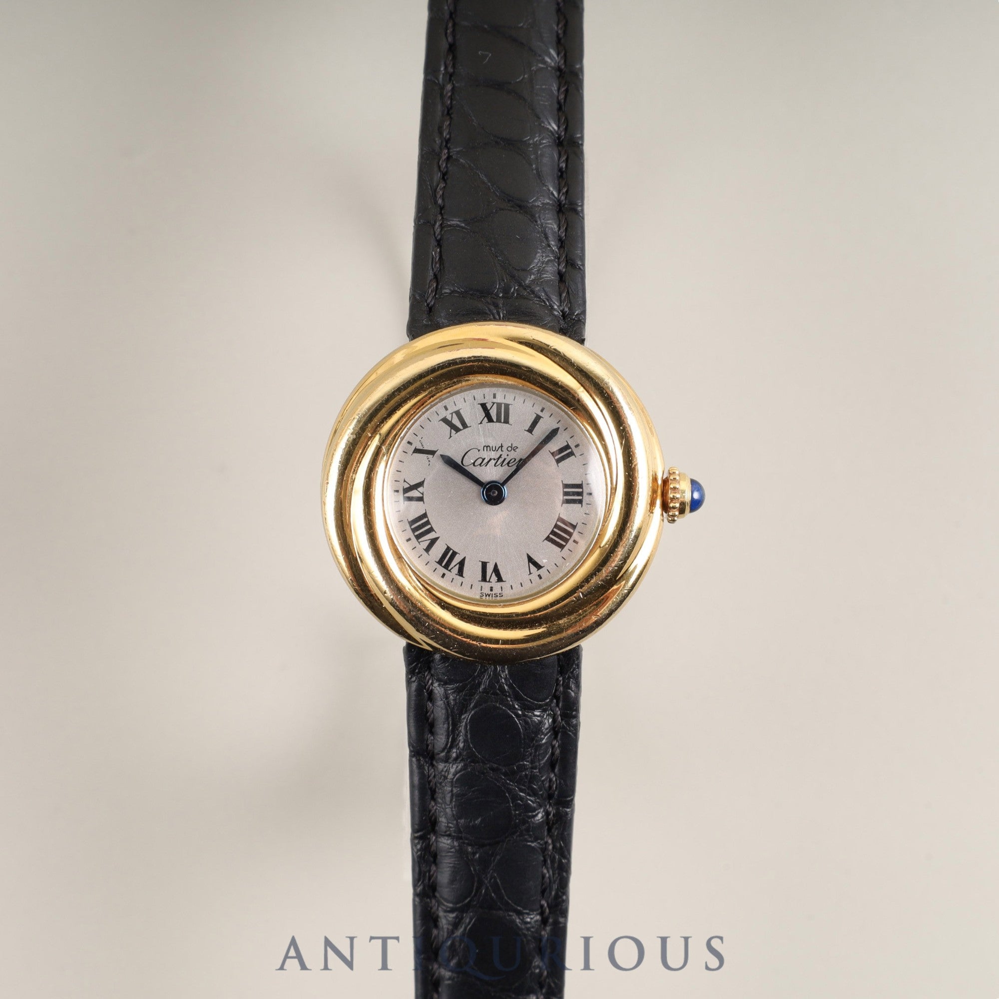 Cartier Must Trinity W1010644 / 2735 Quartz Cal.157.06 SV925 Leather Genuine D-buckle (GP) Silver Roman Dial Box Booklet Warranty (1998) Overhauled