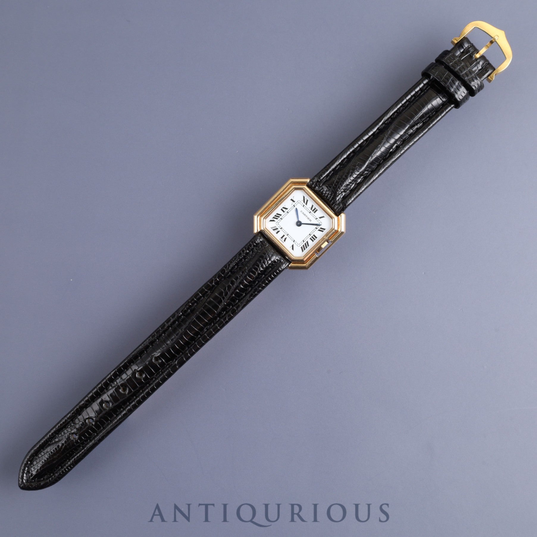 カルティエ サンチュール SM 78100 手巻き Cal.78-1 YG 革 純正尾錠(750YG)ホワイトローマン文字盤 オーバーホール済み