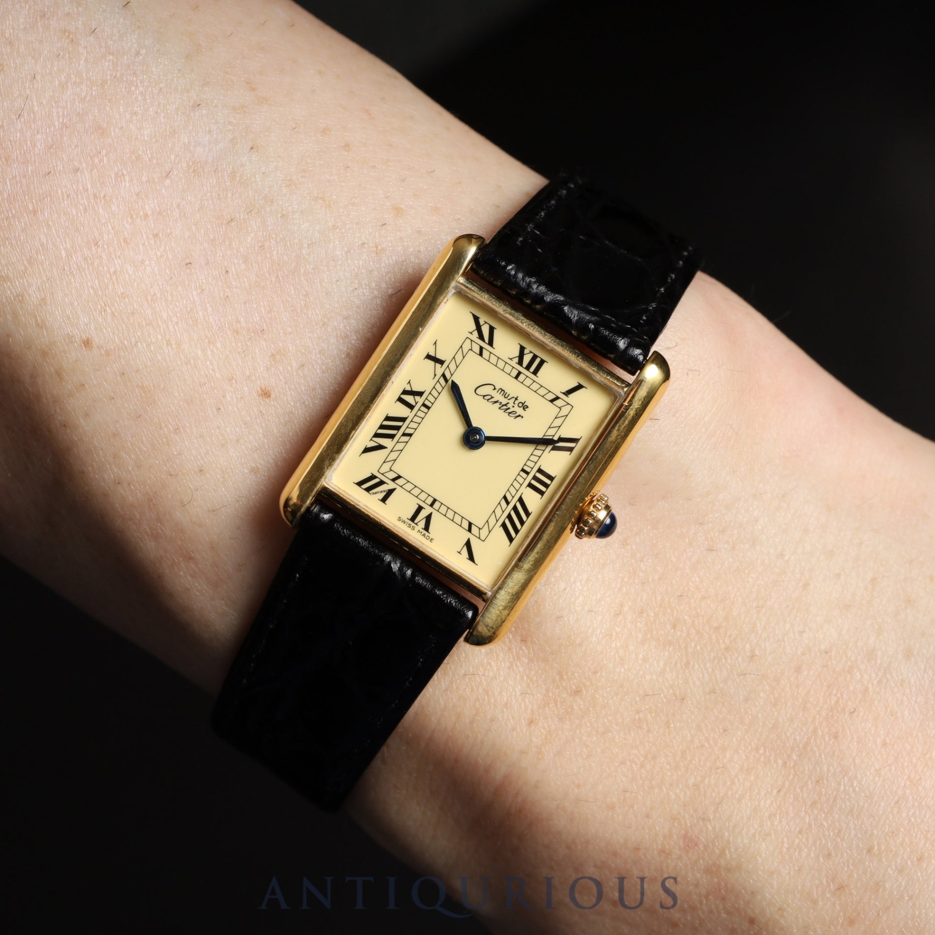 カルティエ マストタンク LM W1002753 / 590005 クォーツ Cal.- SV925 革 純正尾錠 アイボリーローマン文字盤 保証書 1990年 コンプリートサービス済み 新品仕上げ済み