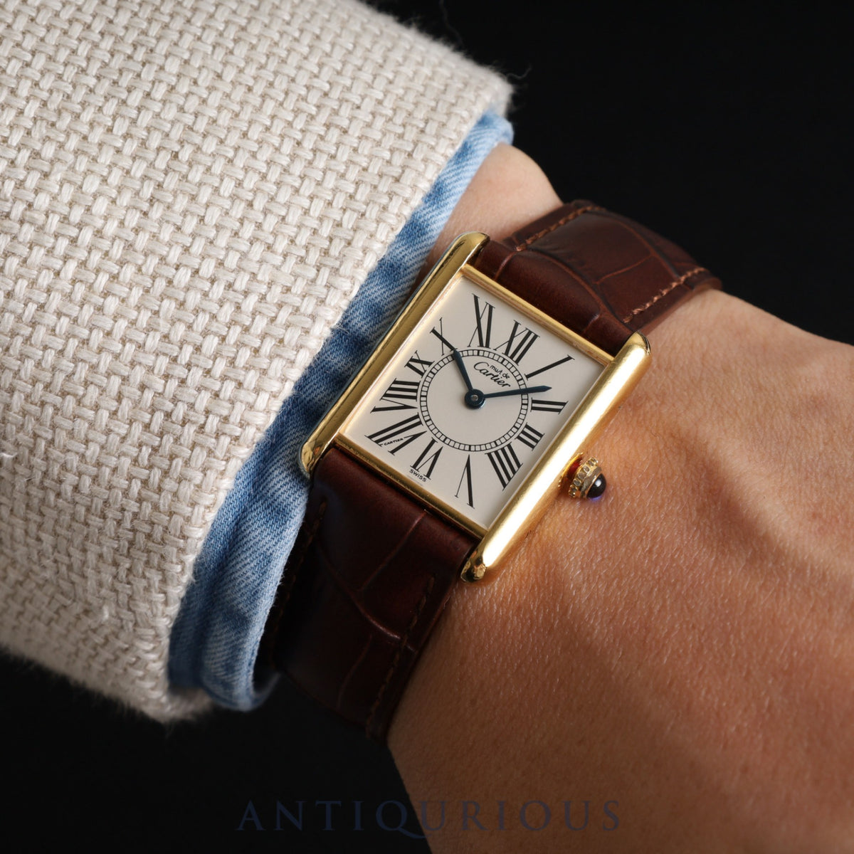 Cartier Must Tank LM 590005 Quartz Cal.90 SV925 Leather Genuine D-buckle (GP) Opalan dial Overhauled and refinished