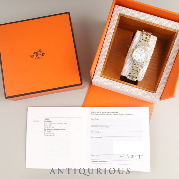 Hermès Clipper CL4.220 Quartz Stainless Steel/GP Watch with White Dial, 24mm, Box, Warranty Card (2001), Overhauled