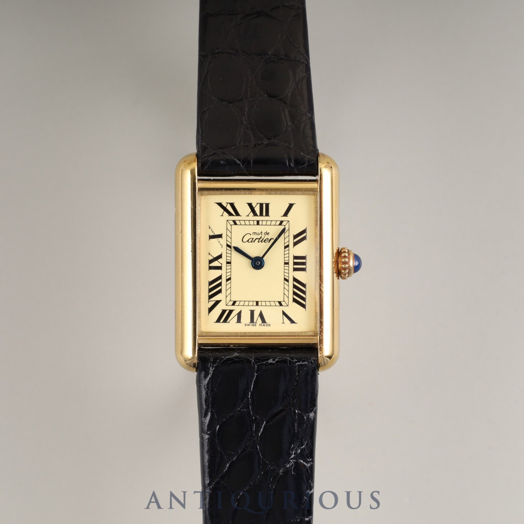 カルティエ マストタンク MM 2415 クォーツ Cal.057 SV925 革 純正尾錠(GP) アイボリーローマン文字盤 オーバーホール済み