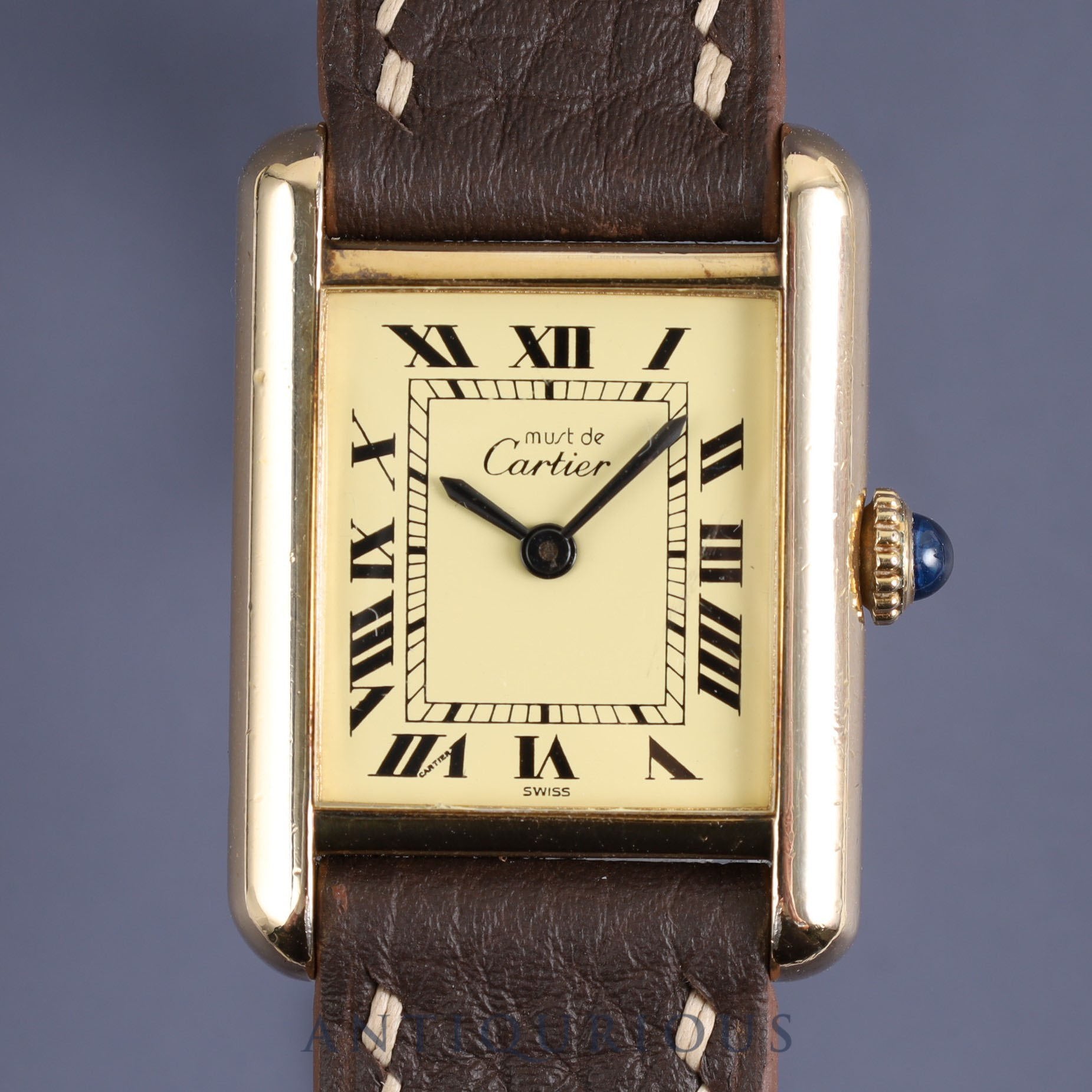 Cartier Must Tank SM Manual winding Cal.78-1 SV925 Leather Genuine buckle (GP) Ivory Roman dial Overhauled