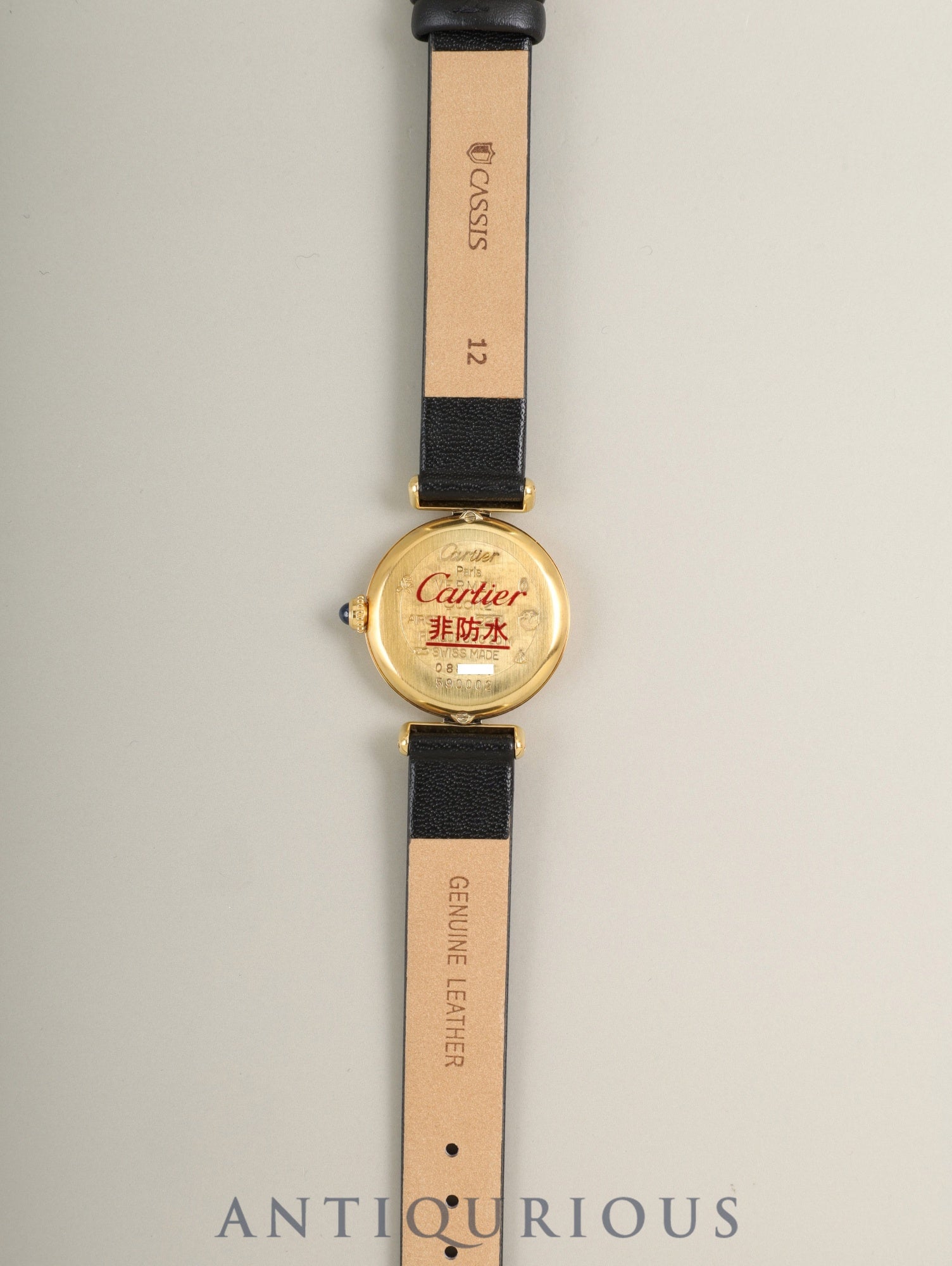 カルティエ マストコリゼ 590002 クォーツ SV925 革 純正ピンバックル(GP)アイボリーローマン文字盤 カルティエブティックにてコンプリートサービス(フルメンテナンス)済み