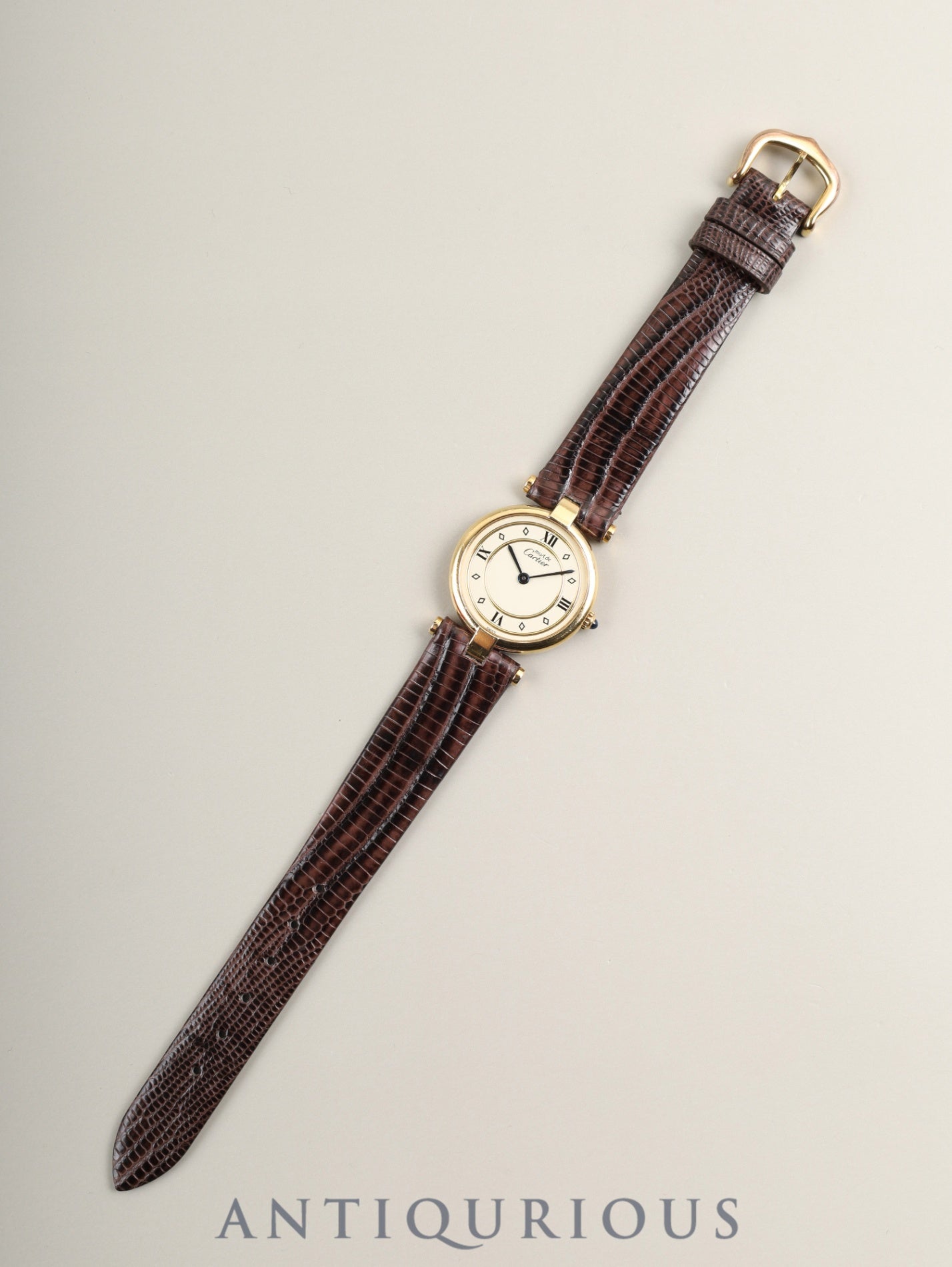 カルティエ マスト ヴァンドーム VLC SM 18 クォーツ Cal.81 SV925 革 純正ピンバックル(GP) アイボリー4点ローマン文字盤 箱 オーバーホール済み