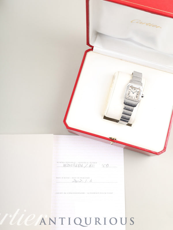 カルティエ サントス ガルベ SM W20056D6 / 1565 クォーツ Cal.157 SS SS アイボリーローマン文字盤 箱 保証書(2002年) 冊子 オーバーホール済み