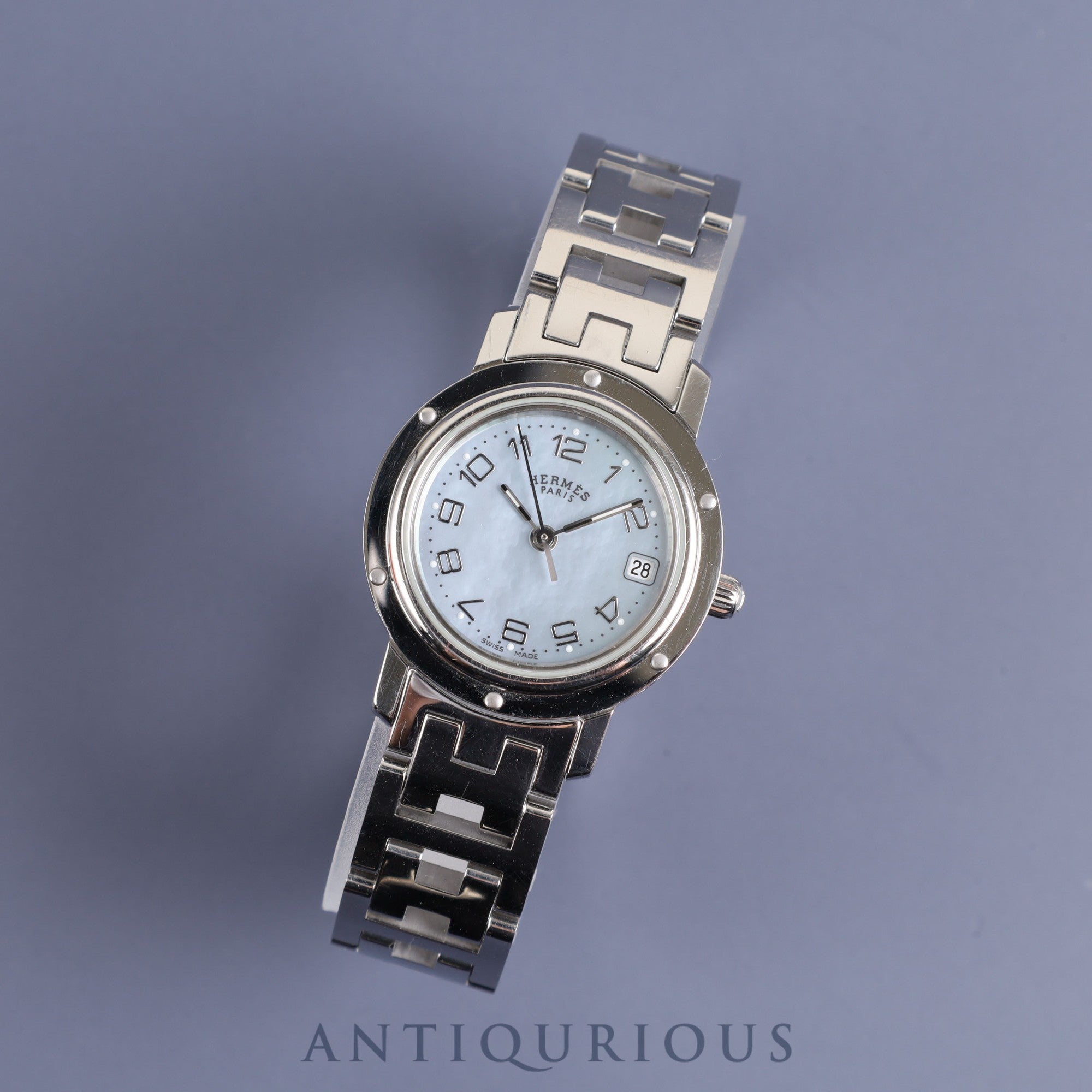 Hermes Clipper CL4.210 Quartz SS SS Blue Shell Dial Box Warranty (2004) Overhauled