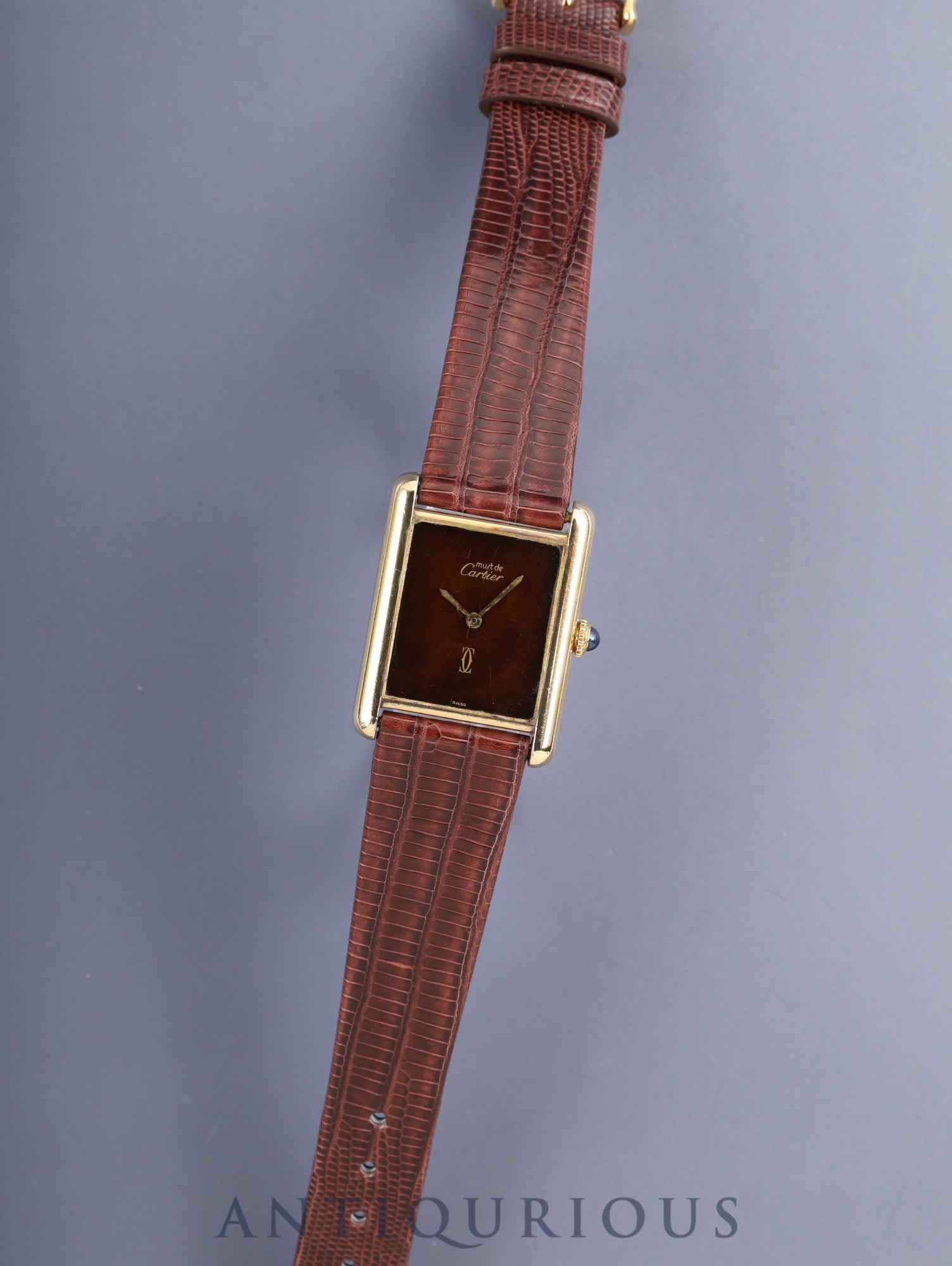 カルティエ マストタンク LM 手巻き Cal.78-1 SV925 革 純正ピンバックル(GP)マホガニー文字盤(SWISS表記) オーバーホール済み ※ケース裏彫り有り