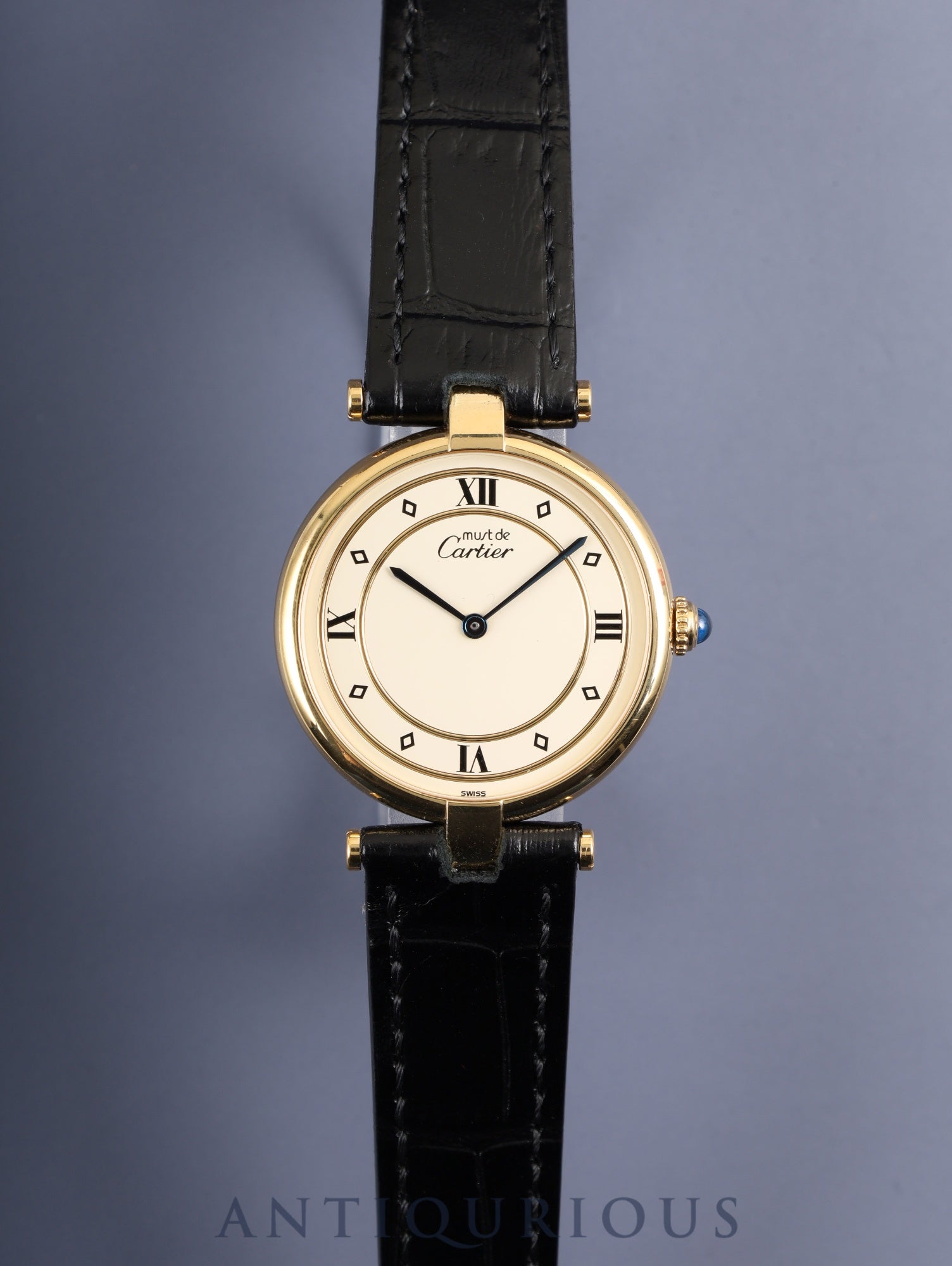 カルティエ マスト ヴァンドーム VLC LM W1001953 / 590003 クォーツ Cal.90 SV925 革 純正尾錠(GP) アイボリー4点ローマン文字盤 オーバーホール済み