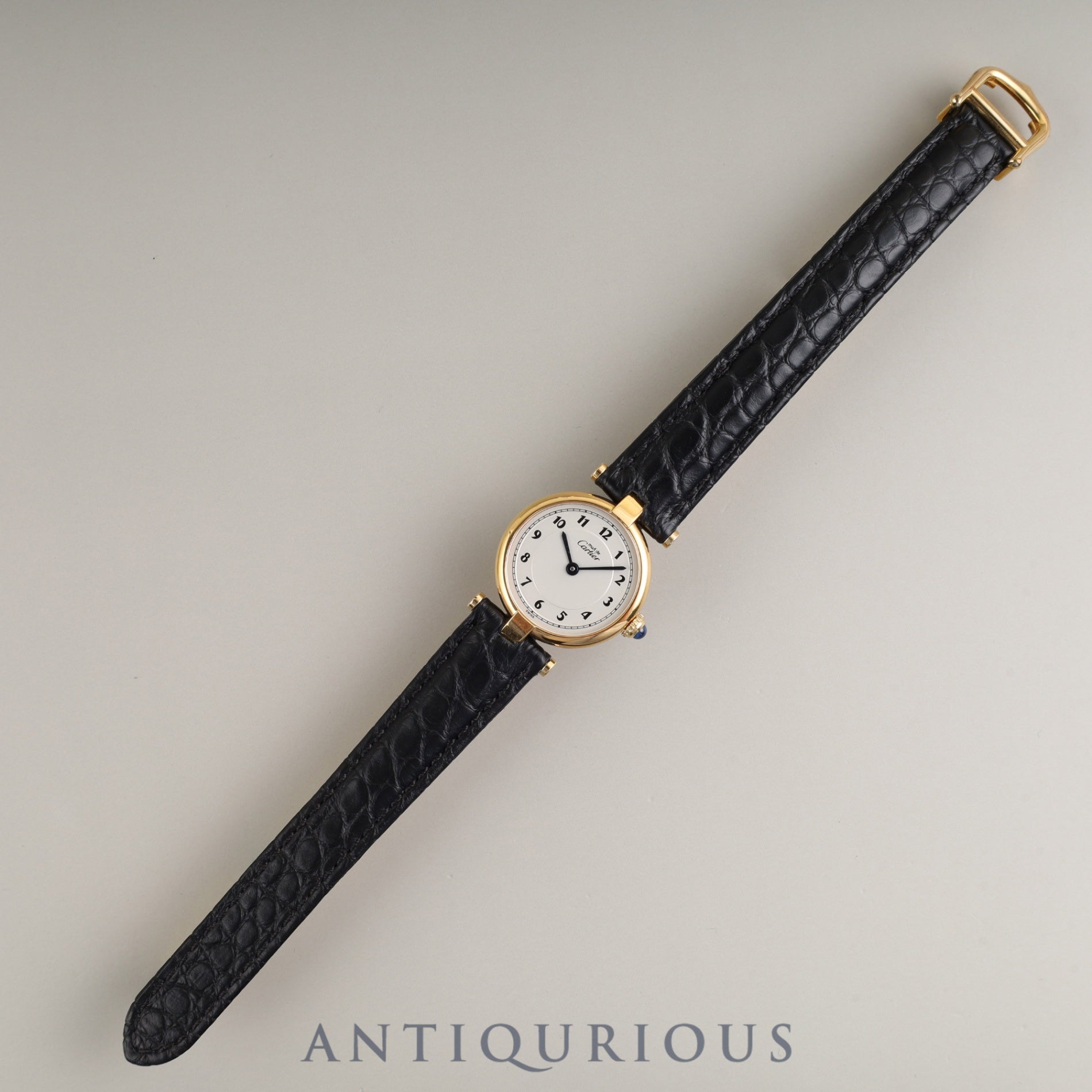 Cartier Must Vendôme VLC SM 590004 Quartz Caliber 90 SV925 Leather Strap with Genuine D-buckle (GP) Arabic Dial Overhauled