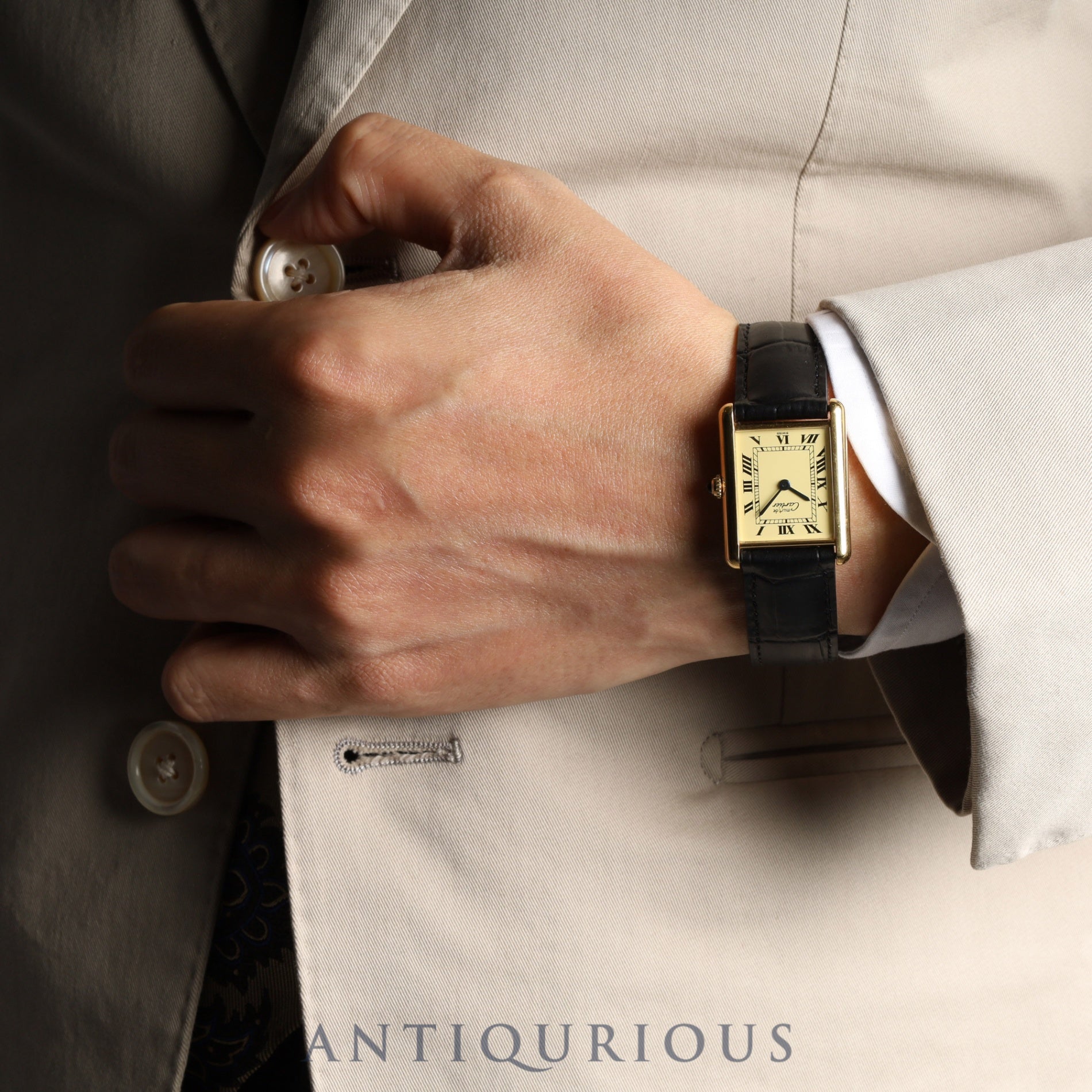 Cartier Must Tank LM 1615 / W1002754 Quartz Cal.90 SV925 Leather Genuine D-buckle (GP) Ivory Roman dial Box Booklet Warranty (1997)
