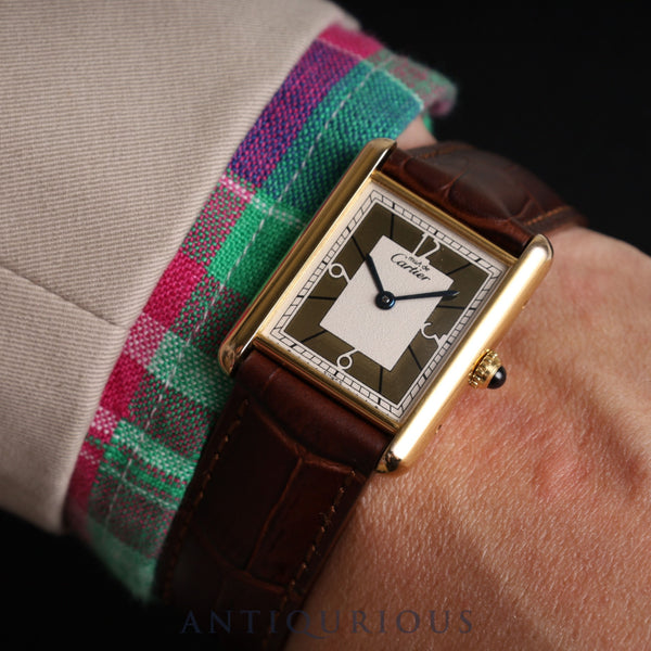 Cartier Must Tank LM 1615 Quartz Cal.90 SV925 Leather Genuine D Buckle (GP) Gold Sector Dial Japan Limited Edition 500 Overhauled