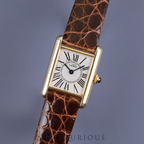 Cartier Must Tank SM W1005554 / 5057001 Quartz Cal.057 SV925 Leather Genuine Buckle (GP) Opalan Dial Mid 1980s - 1994 Overhauled