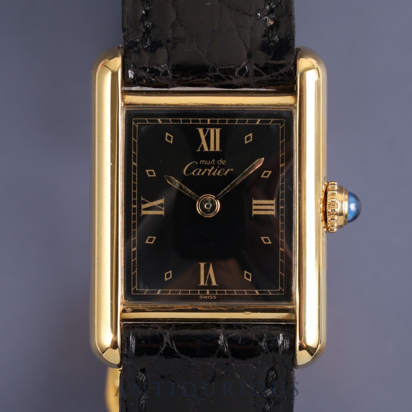 カルティエ マストタンク SM 5057001 クォーツ Cal.057 SV925 純正革ベルト 純正Dバックル ブラック飛びローマン文字盤 保証書(1993年 ) オーバーホール済み