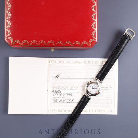 カルティエ マストコリゼ W1011455 / 2411 クォーツ Cal.157 SV925 革 純正Dバックル(SS)ホワイト文字盤  箱 保証書(1999年)オーバーホール済み