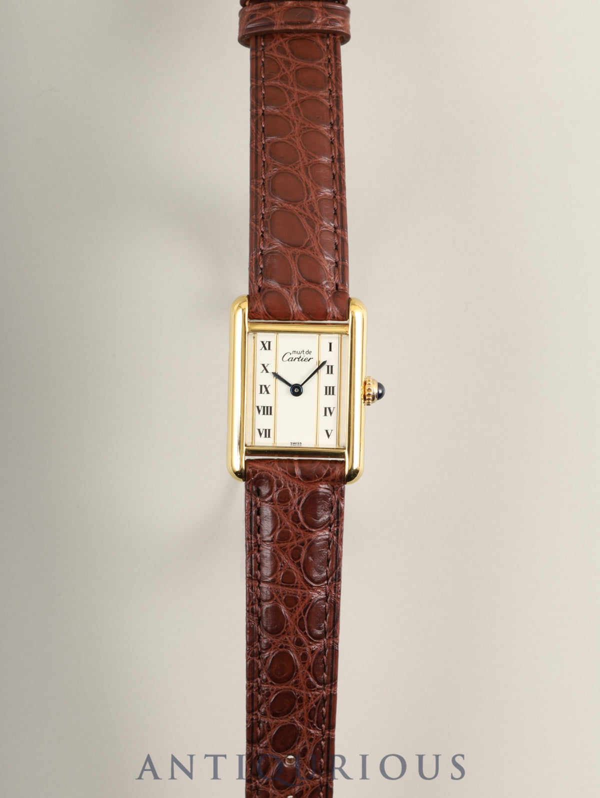Cartier Must Tank SM W1003053 / 5057001 Quartz Cal.057 SV925 Leather Genuine Pin Buckle (GP) Straight Roman Dial (SWISS marking) Overhauled