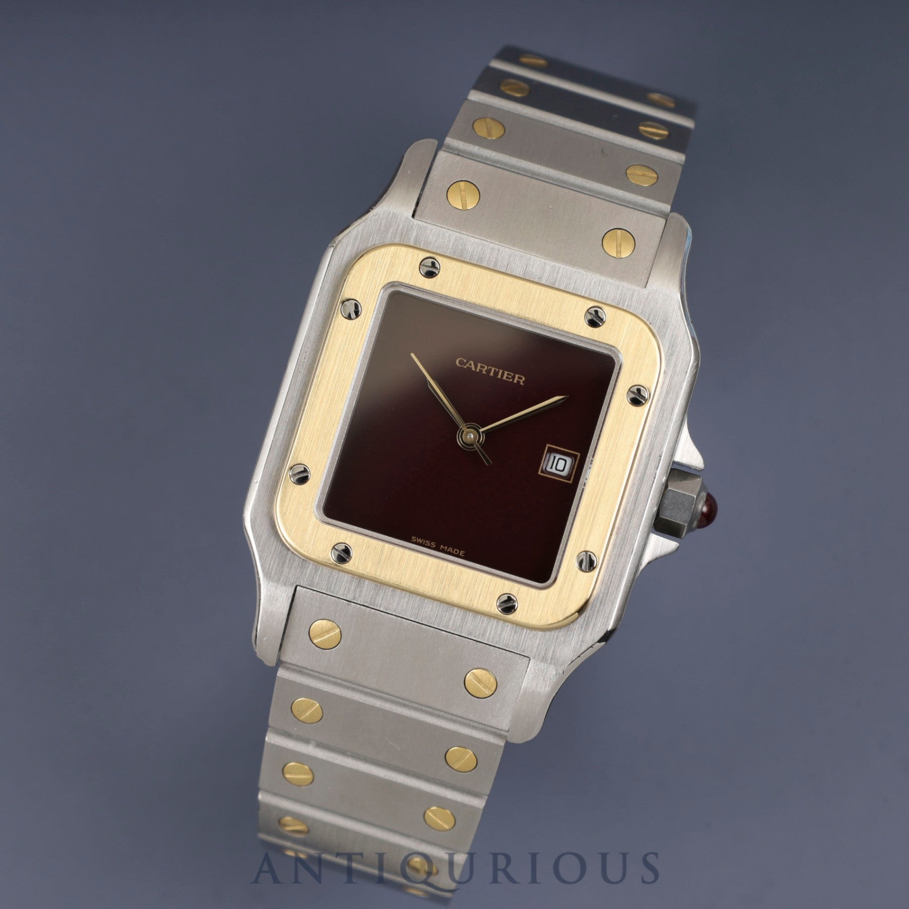 Cartier Santos Galbee LM 2961 Automatic, Stainless Steel/Yellow Gold, Garnet Dial, Bordeaux Dial, Completely Serviced (Full Maintenance) at a Cartier Boutique