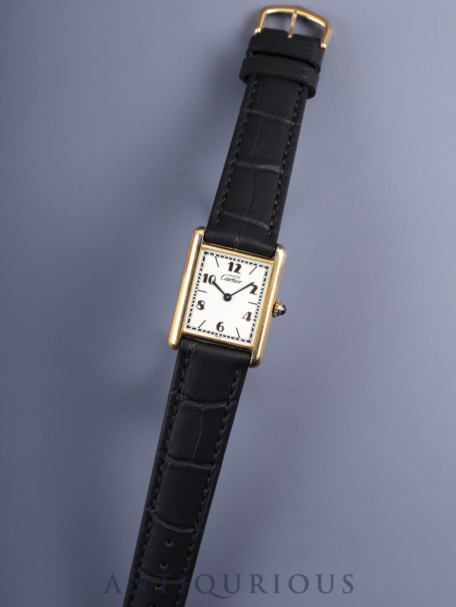 カルティエ マストタンク LM 590005 クォーツ Cal.90 SV925 革 純正尾錠(GP) 飛びアラビアCC文字盤(SWISS表記) 箱 冊子 保証書(1992年/H4)オーバーホール済み