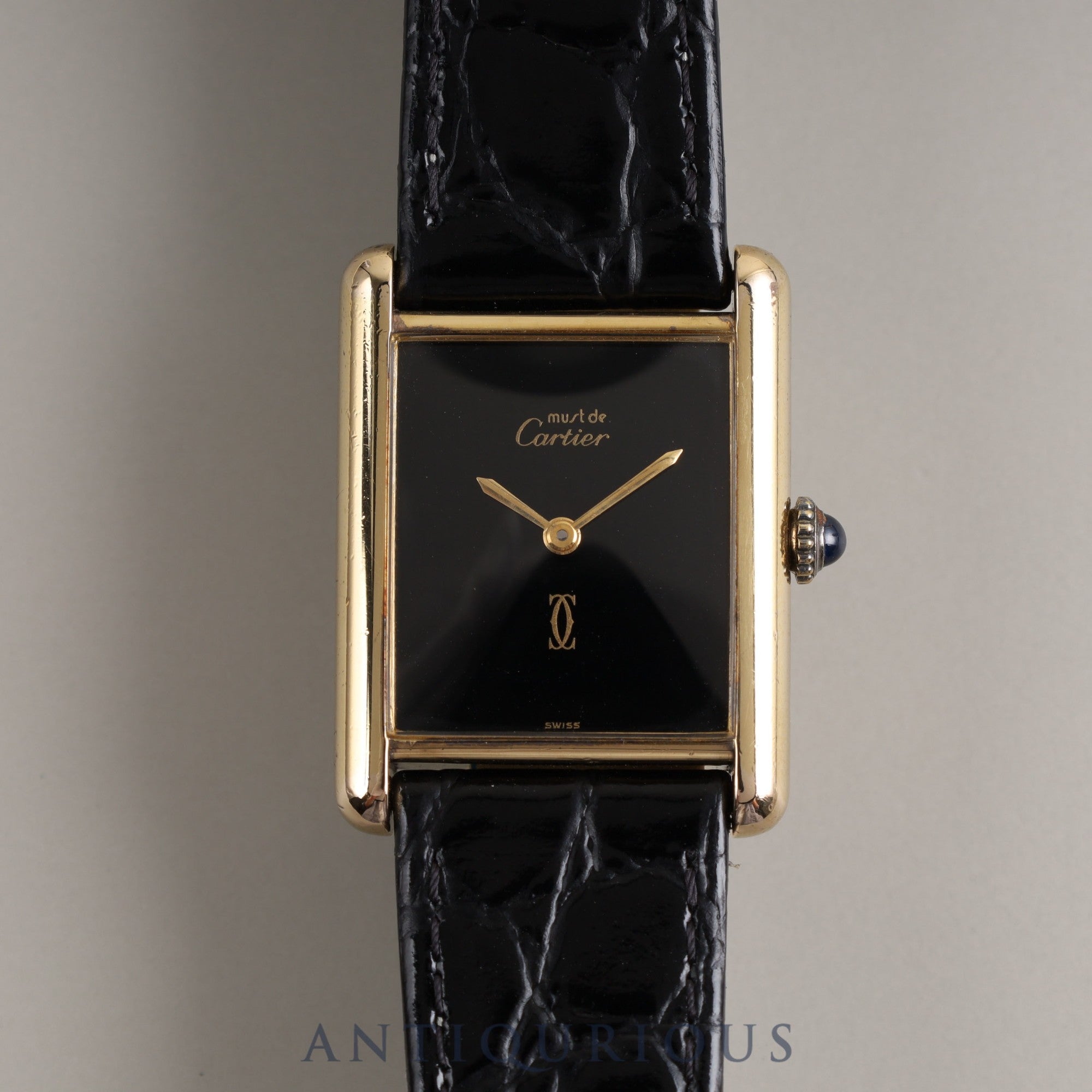 Cartier Must Tank LM Manual winding 925 Leather Genuine buckle (GP) Black onyx dial Overhauled