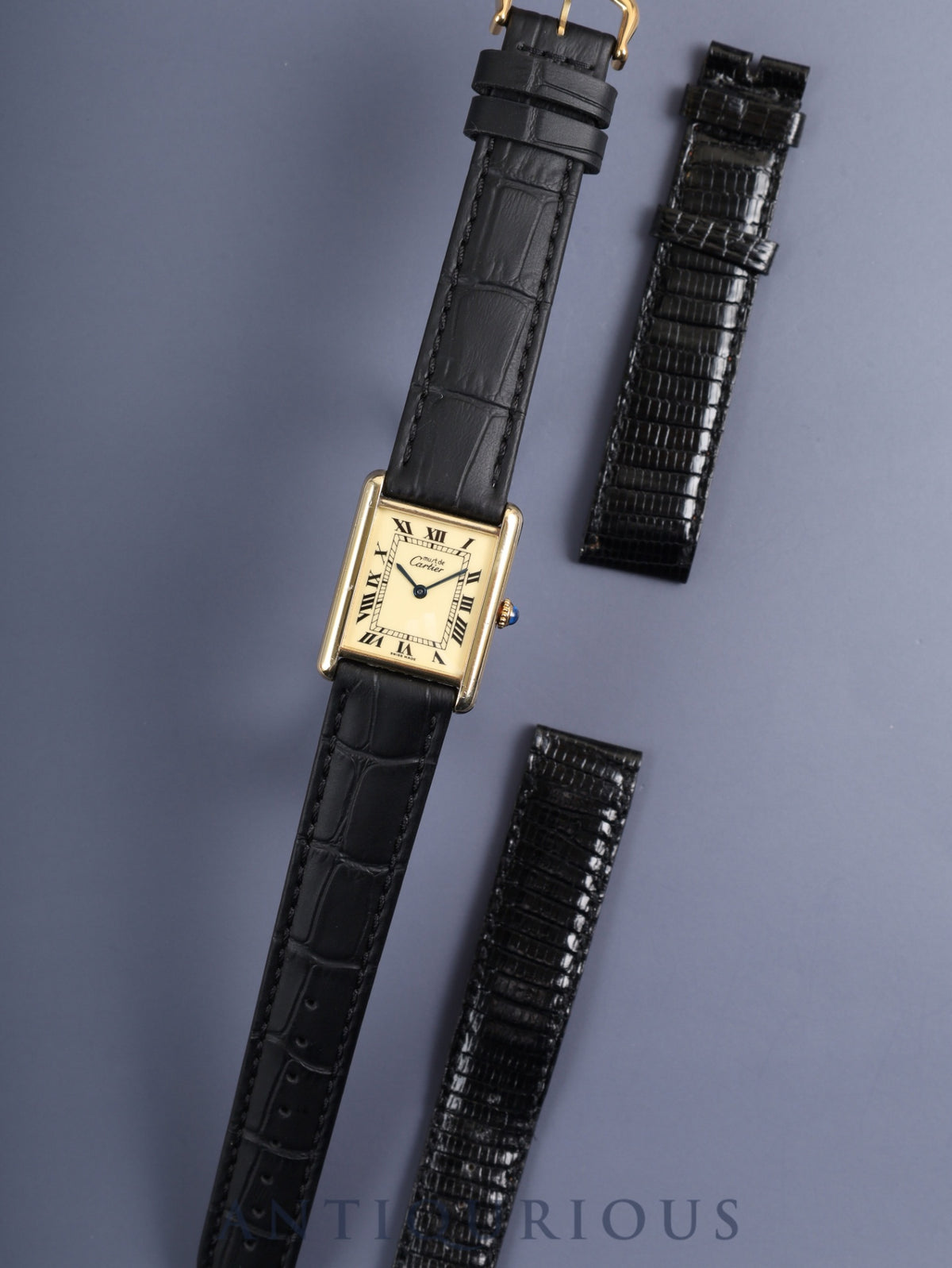 Cartier Must Tank LM Manual Winding Cal. 78-1/ETA2512-1 SV925 Leather Strap with Genuine GP Buckle, Ivory Roman Dial (SWISS MADE Marking), Overhauled