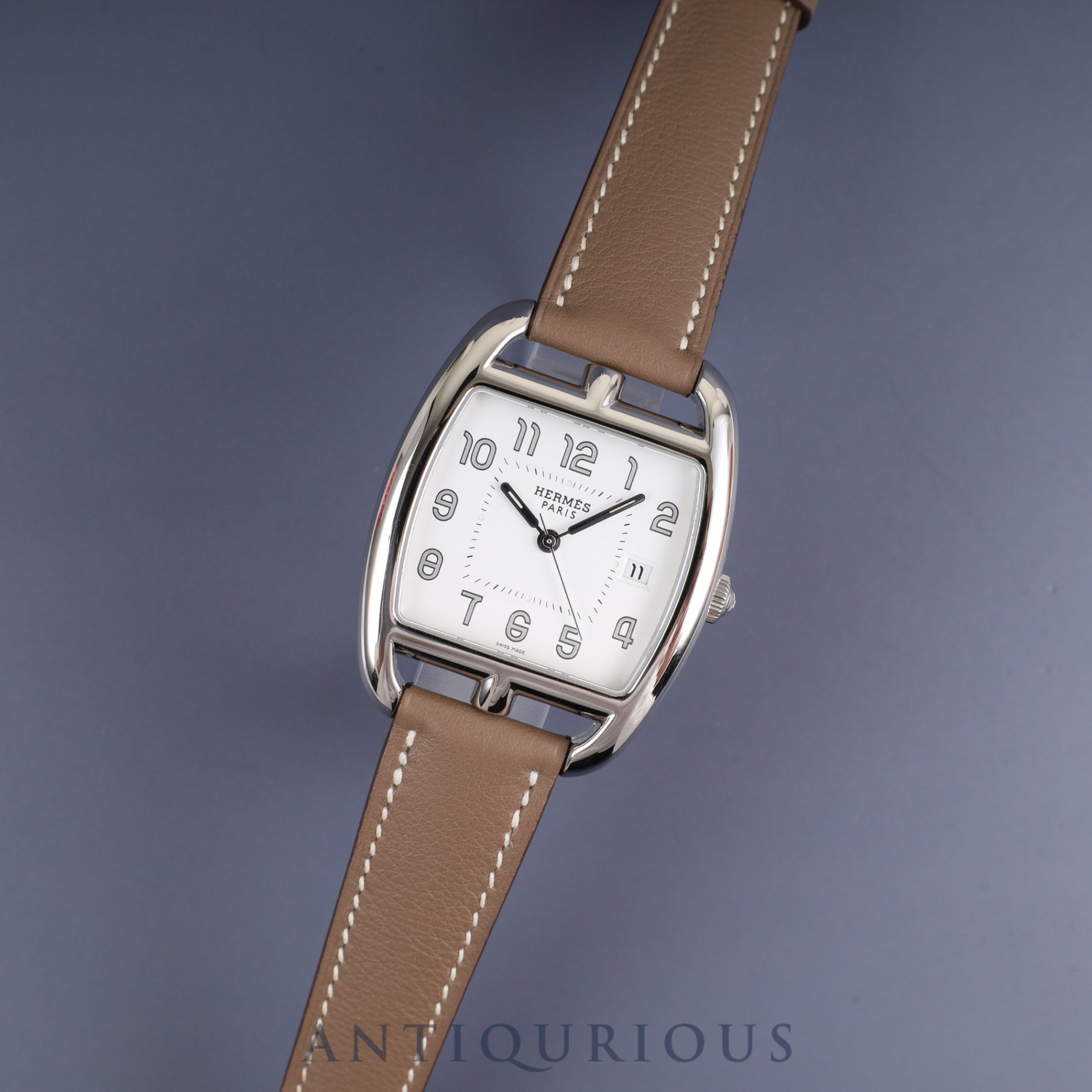 Hermès Cape Cod Tonneau CT1.710 Quartz Movement, Stainless Steel, Genuine Leather Strap (Stamped N: 2010), Genuine Buckle (SS), White Dial, Box, Warranty Card (2010), Overhauled