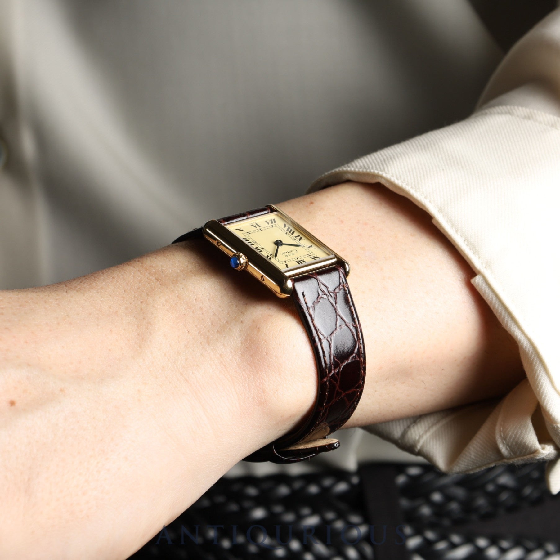 カルティエ マストタンク LM W1002753 / 590005 クォーツ Cal.90 SV925 革 純正尾錠(GP)アイボリーローマン文字盤 オーバーホール済み