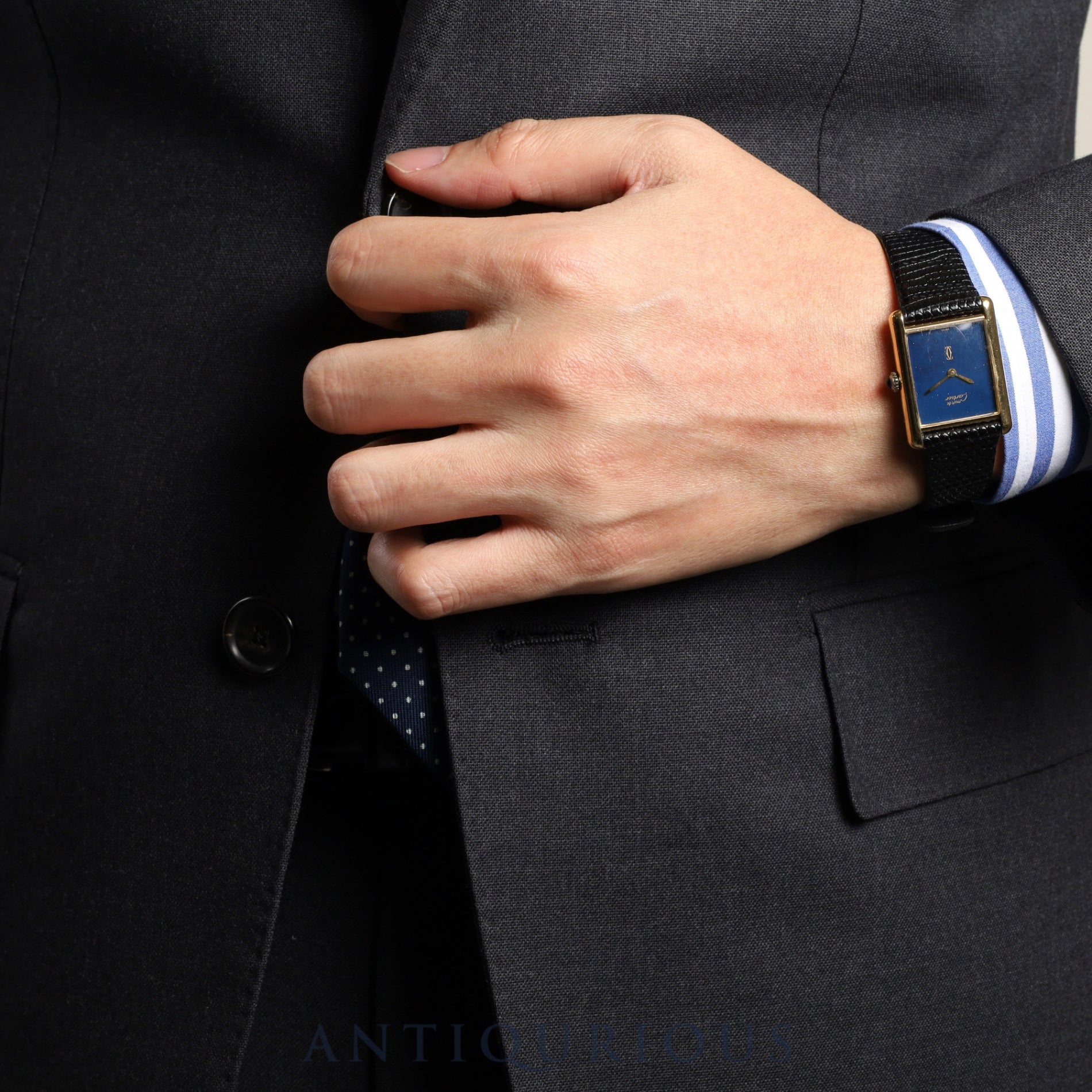 Cartier Must Tank LM Manual winding Cal.78-1 SV925 Leather Genuine buckle (GP) Lapis lazuli dial Overhauled