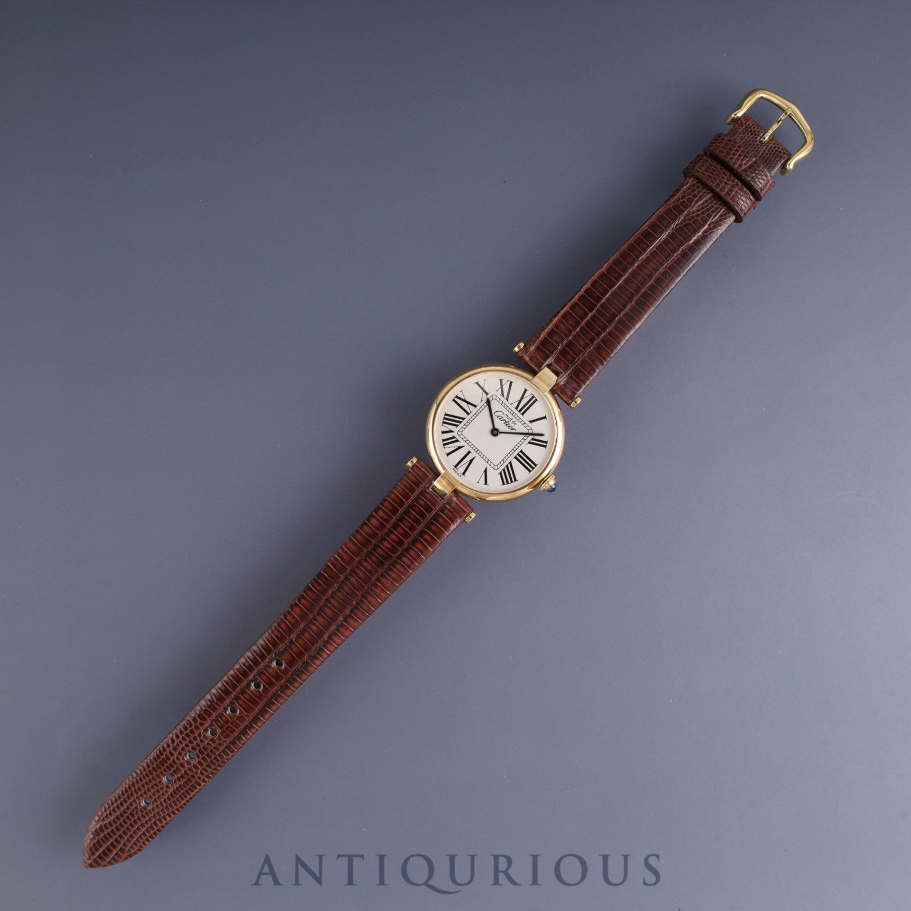 Cartier Must Vendôme VLC LM 590003 Quartz Caliber 90 SV925 Leather Strap with Genuine GP Buckle, Opalescent Dial, Box, Warranty Card (1992) and Booklet, Overhauled