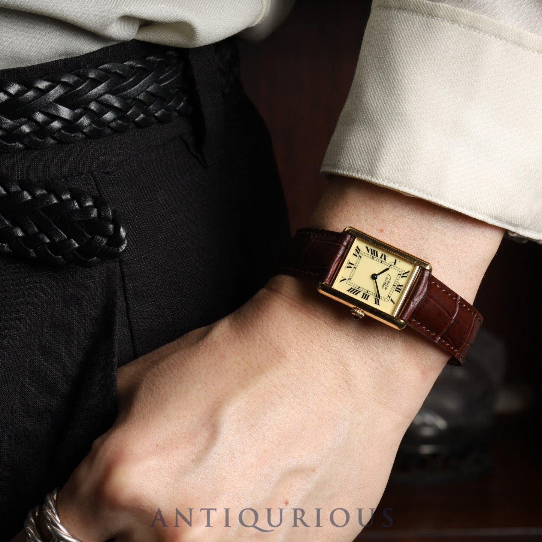 カルティエ マストタンク LM 1615 クォーツ Cal.- SV925 革 純正Dバックル(GP) アイボリーローマン文字盤 1996年頃〜1998年頃 カルティエブティックにてコンプリートサービス済み