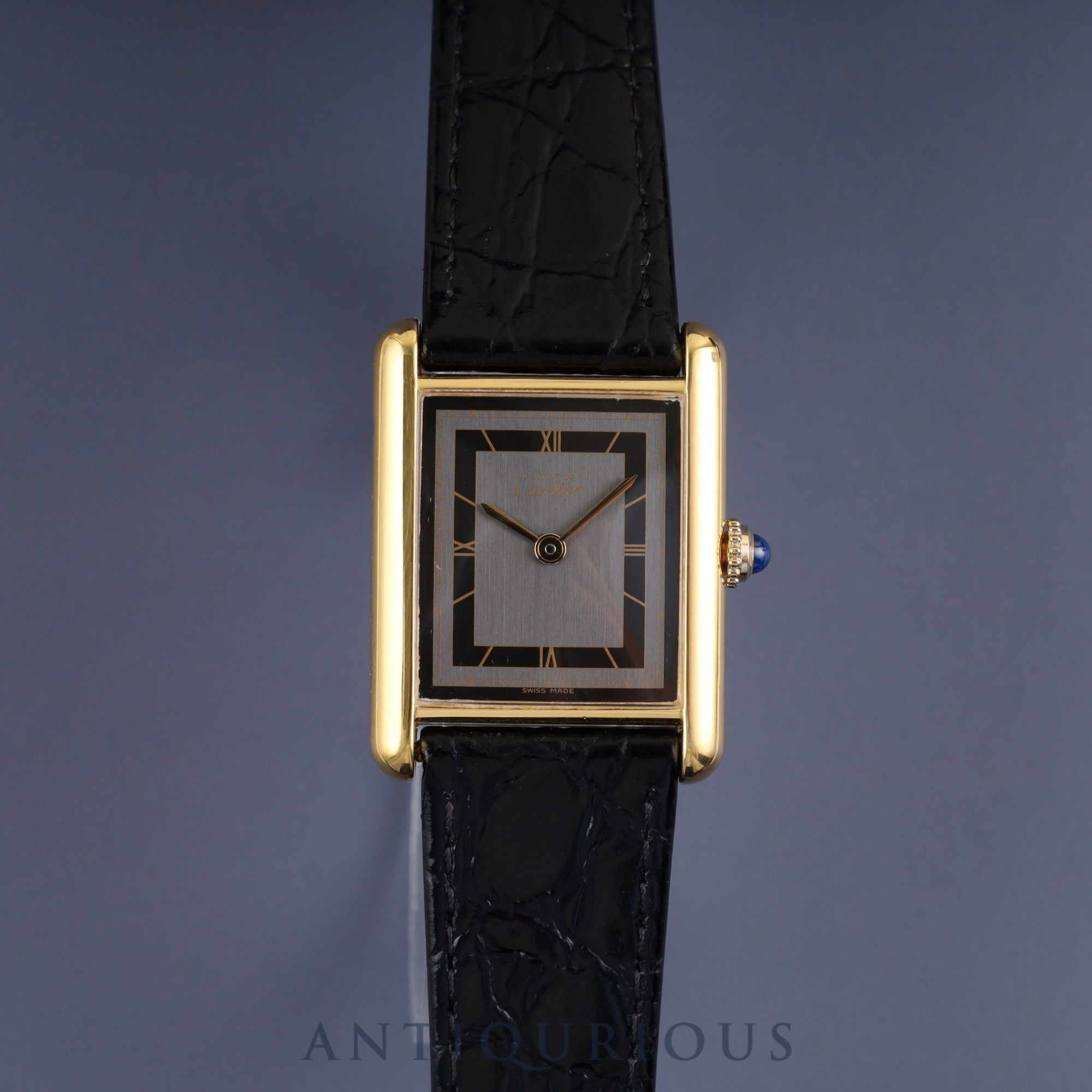 カルティエ マストタンク LM 6 81006 クォーツ Cal.- SV925 革 純正尾錠(GP) グレー飛びローマン文字盤 1982年頃~1995年頃 カルティエブティックにてコンプリートサービス(フルメンテナンス)済み 新品仕上げ済み